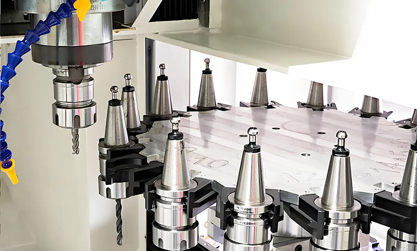 CNC Milling Machine Disc-Type Tool Changer CNC metal milling machine with a disc-type automatic tool changer for efficient metal machining.
