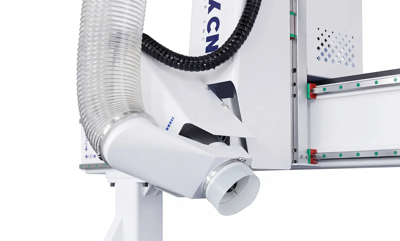 The swing head allows the spindle to tilt to different angles, enabling the cutting tool to reach angled surfaces that a fixed vertical spindle cannot effectively access.