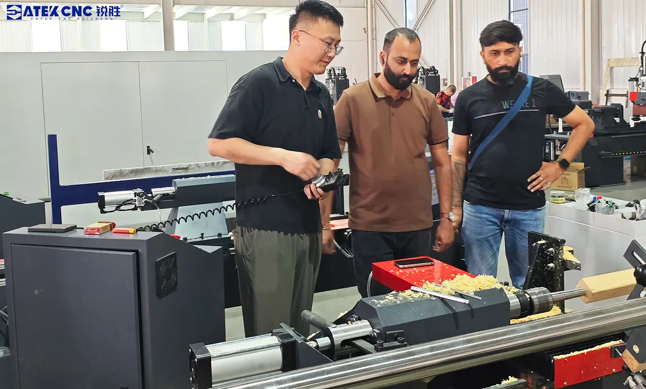 Indian client learning wood lathe machining