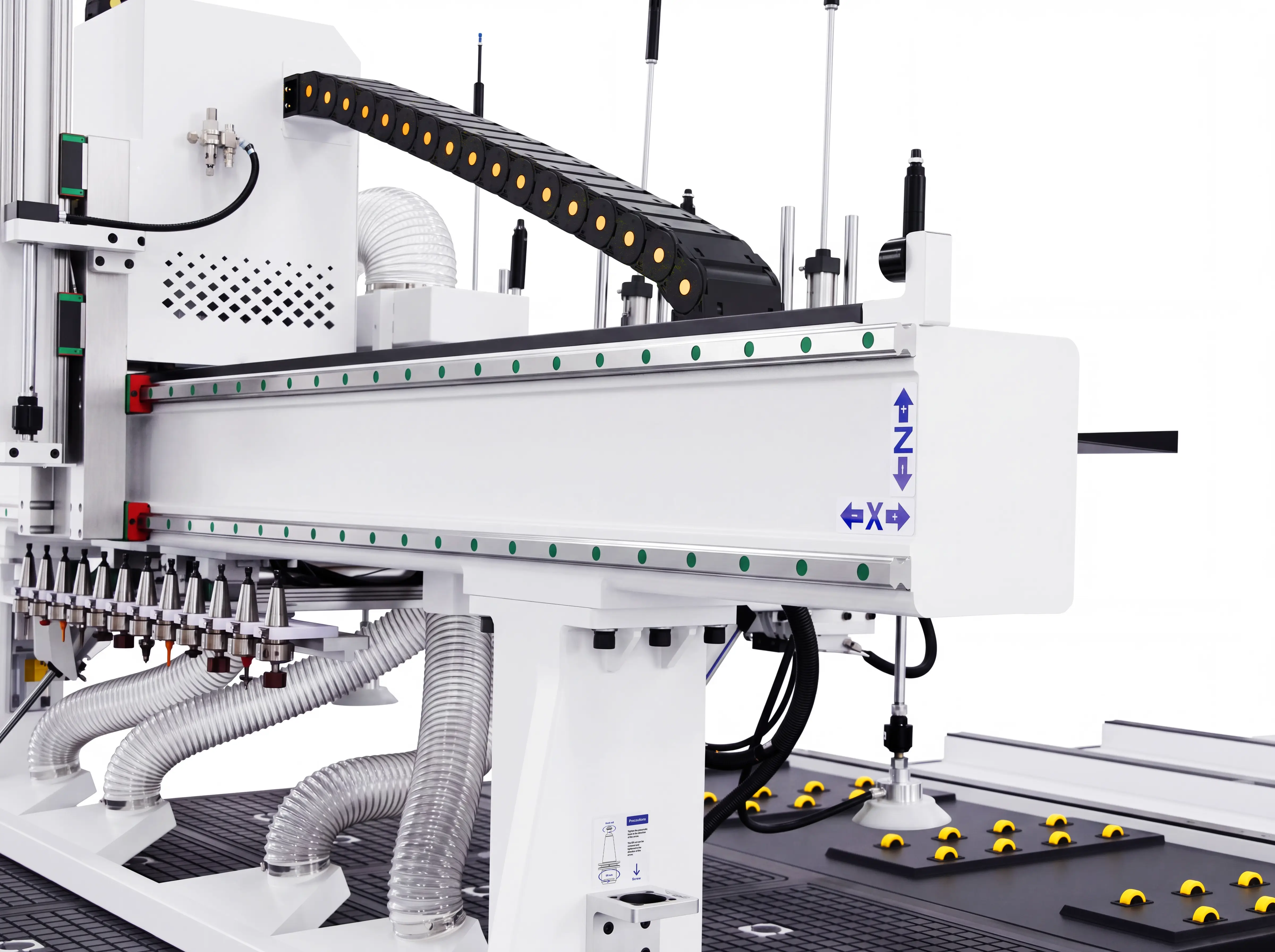 High rigidity gantry beams of Spire 2140 Automatic loading & unloading CNC nesting machine with 4-axis swing head and drilling unit