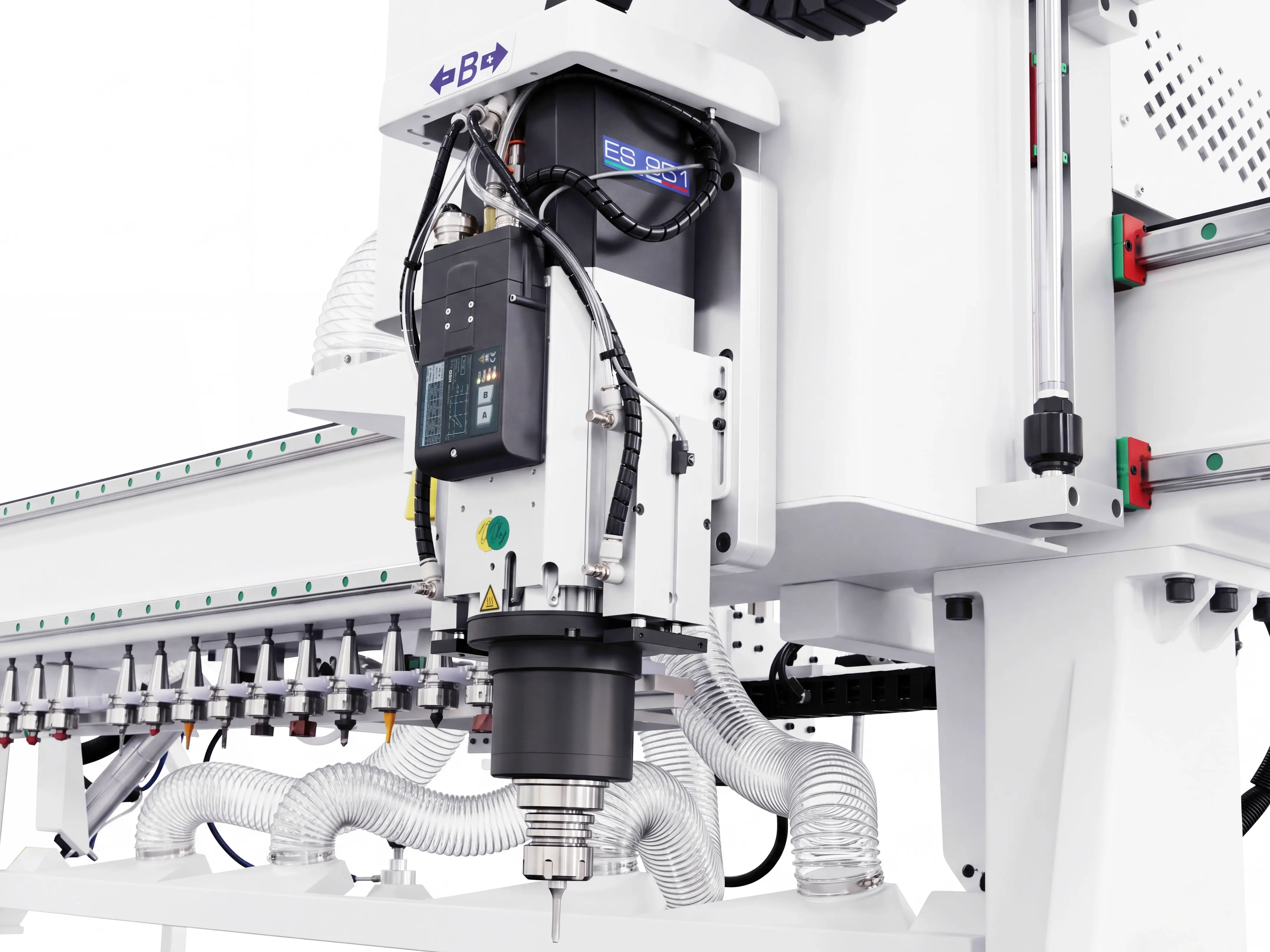 HSD 9kW air-cooled spindle with automatic tool change for Spire 2140 Automatic loading & unloading CNC nesting machine with 4-axis swing head and drilling unit