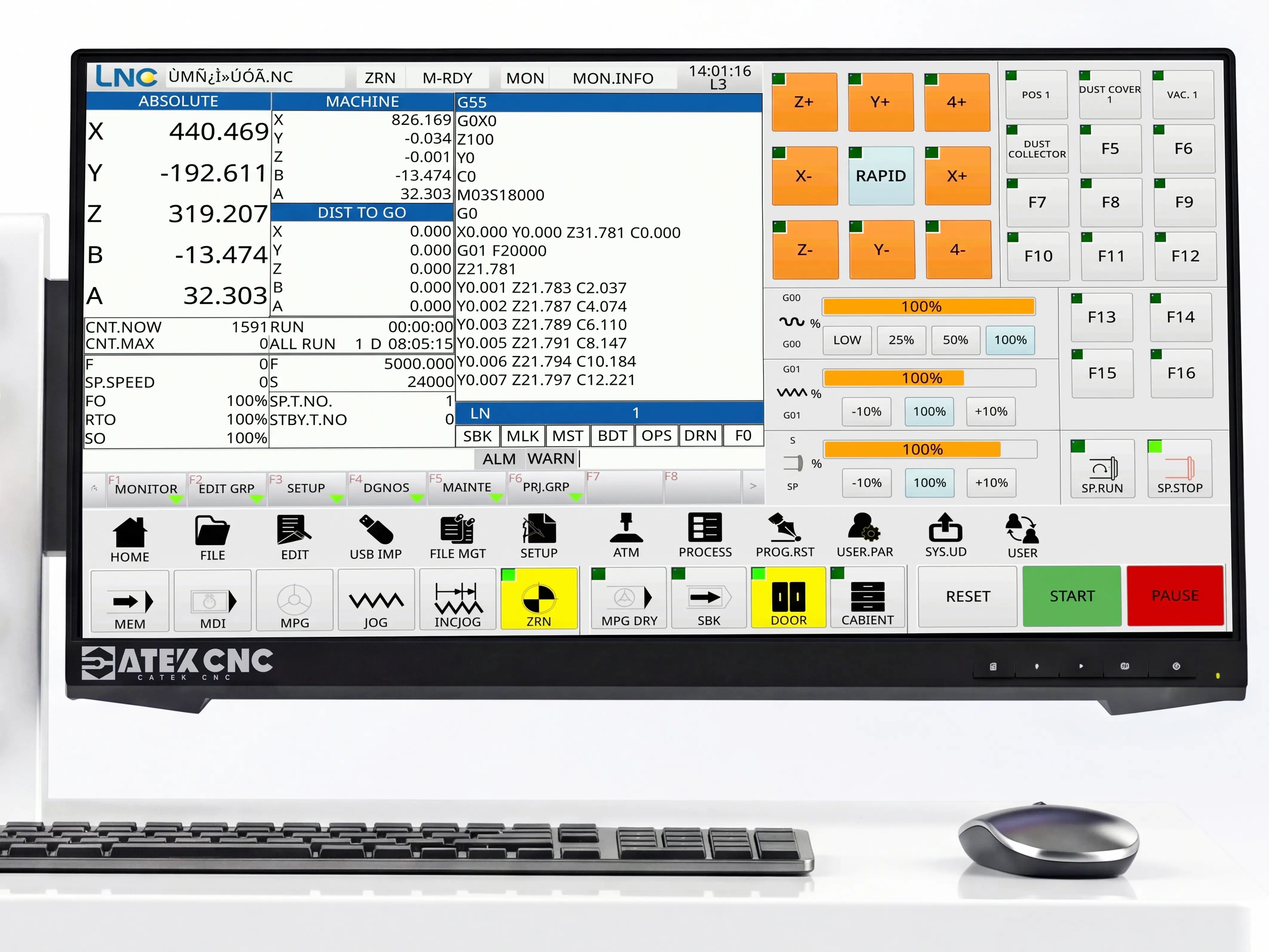 The interface of LNC MW2200A CNC system for Spire 2130 CNC wood router machine