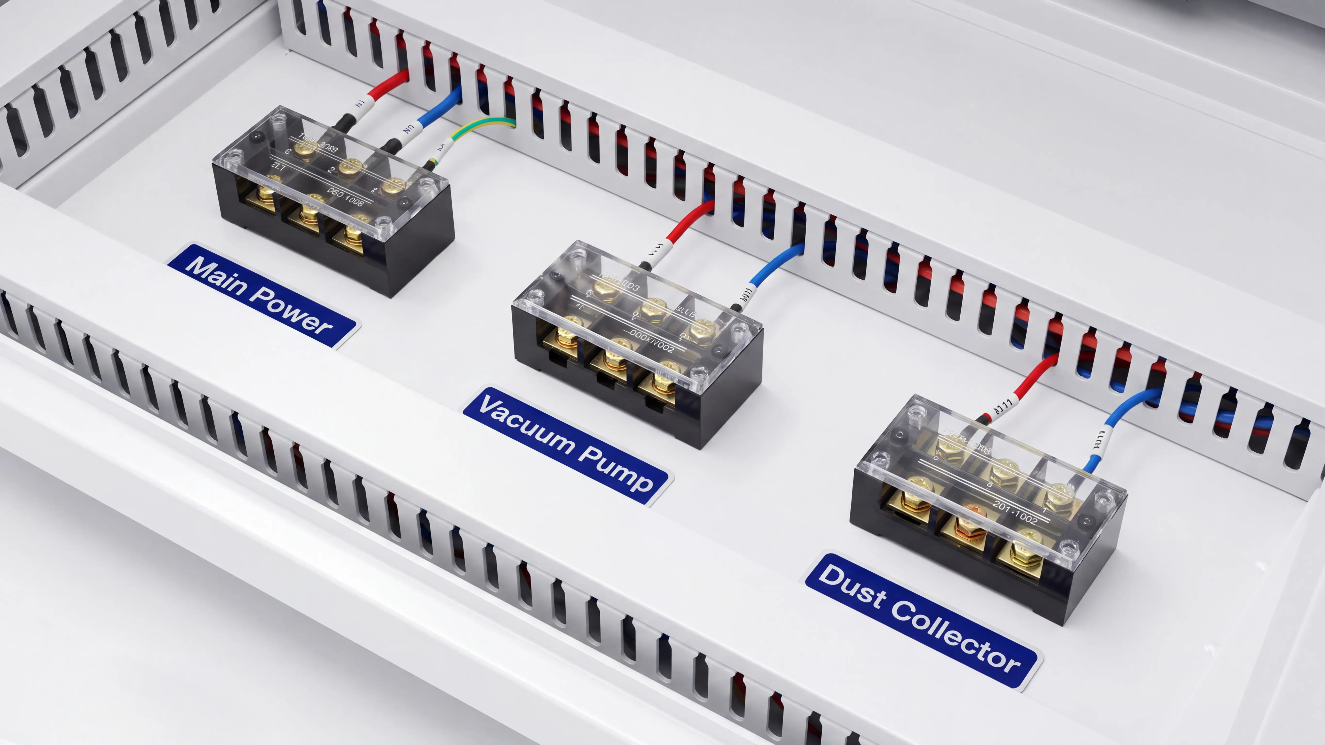 Independent electrical terminal blocks of Spire 2130 CNC wood router machine
