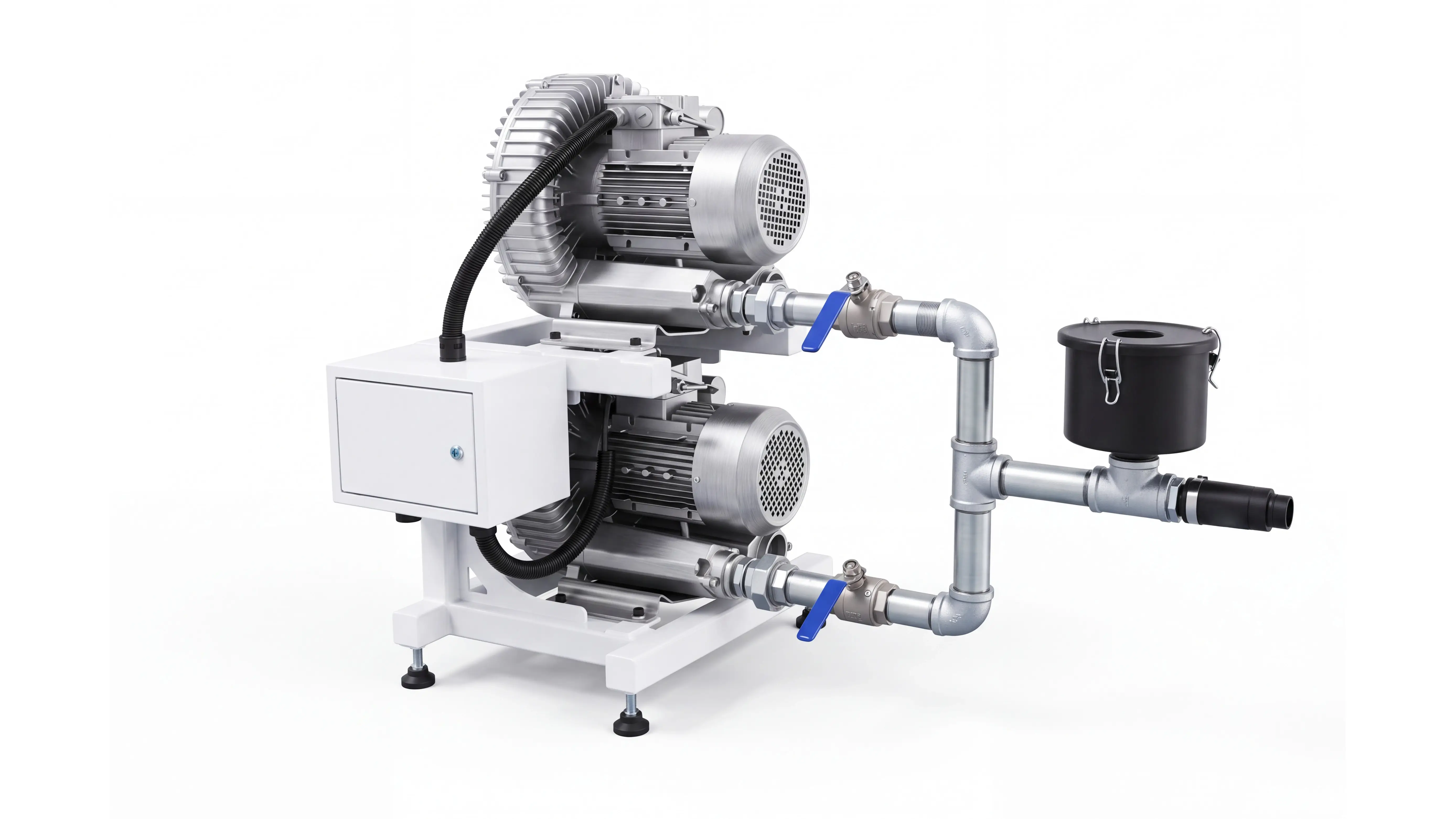 Two 2.2kW high-pressure vortex air-cooled vacuum pumps for Spire 2130 CNC wood router machine