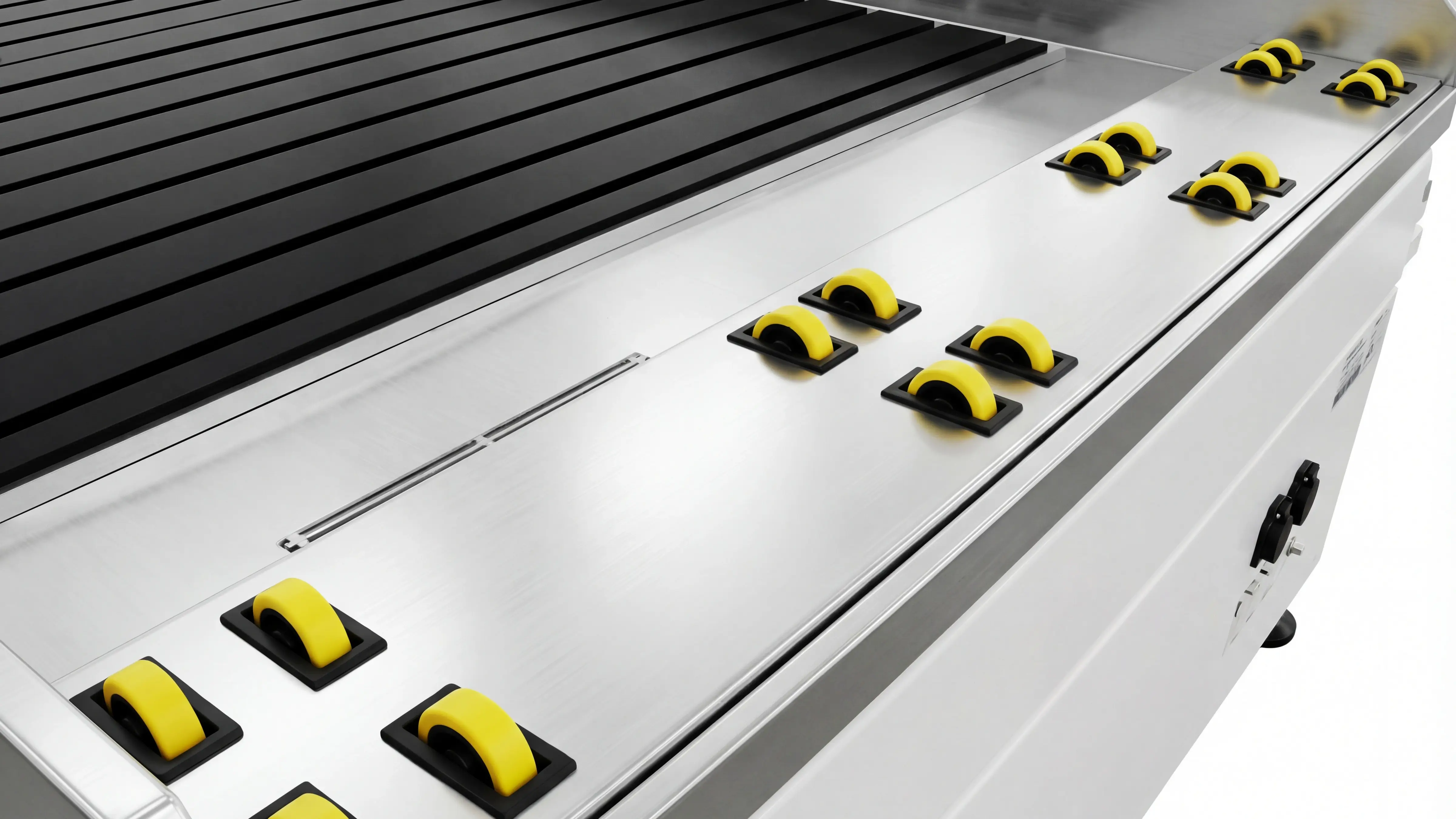 Rear auxiliary loading rollers for Spire 1325 CNC router with flood cooling