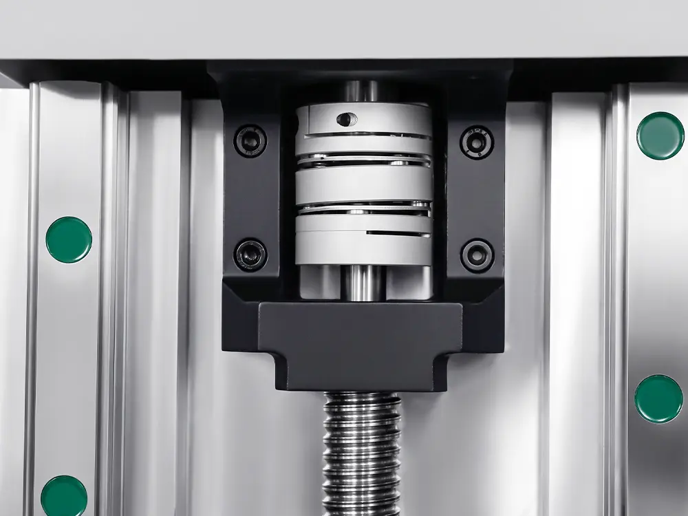 Z-axis lead screw and coupling Z-axis lead screw and coupling of the 4-station ATC CNC wood router