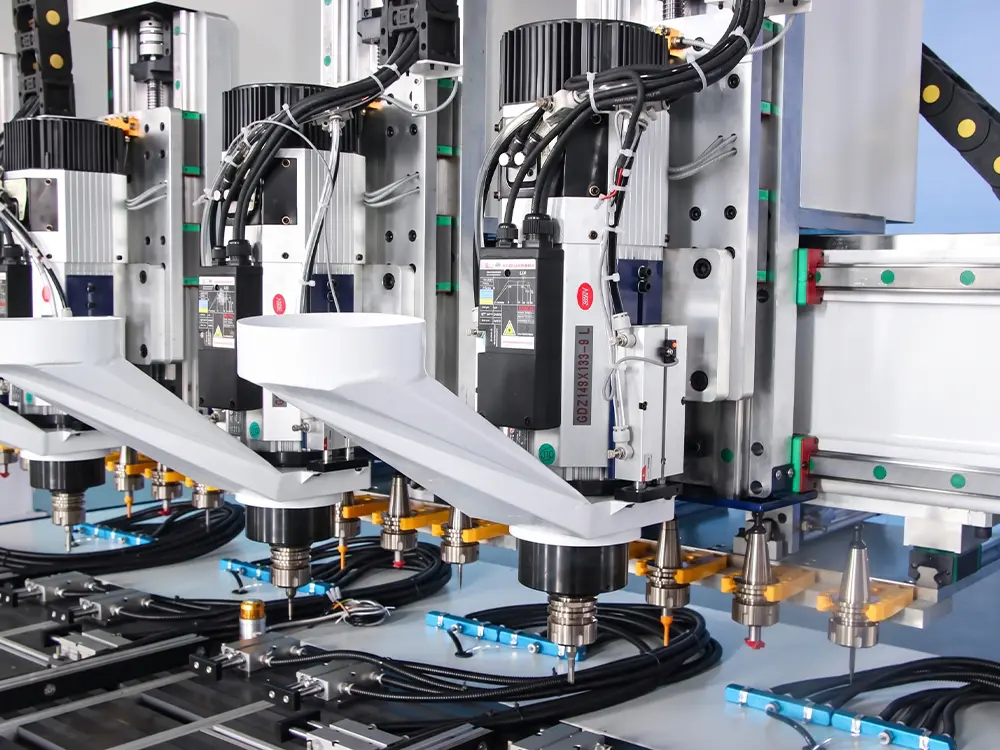 Automatic tool change spindles Automatic tool change spindles of the 4-station ATC CNC wood router