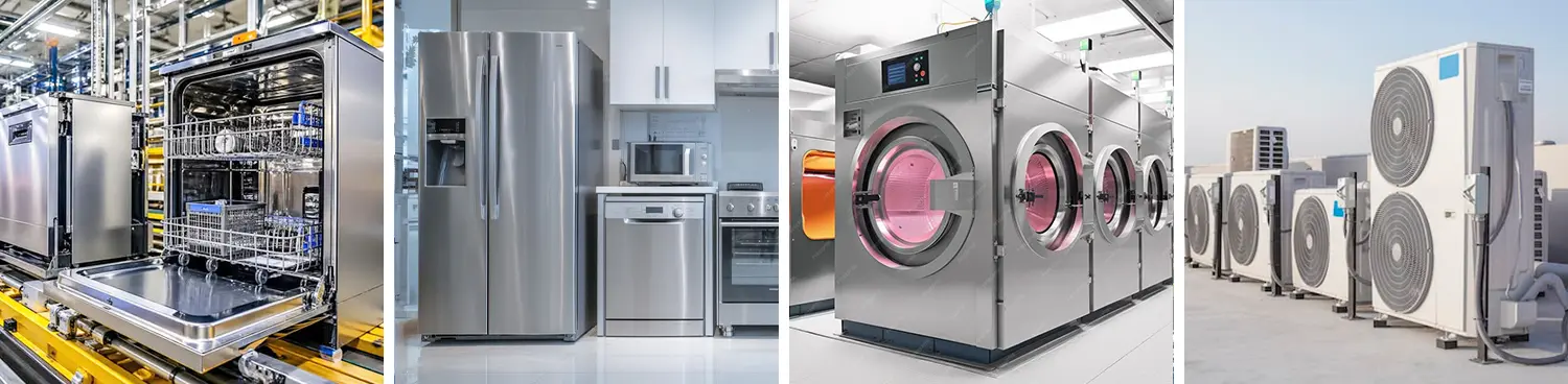 Applications of 3D 5-axis fiber laser cutting machines in the home appliance industry: casings, brackets, and similar components for electrical appliances such as refrigerators, air conditioners, and washing machines. Applications of 3D 5-axis fiber laser cutting machines in the home appliance industry: casings, brackets, and similar components for electrical appliances such as refrigerators, air conditioners, and washing machines.