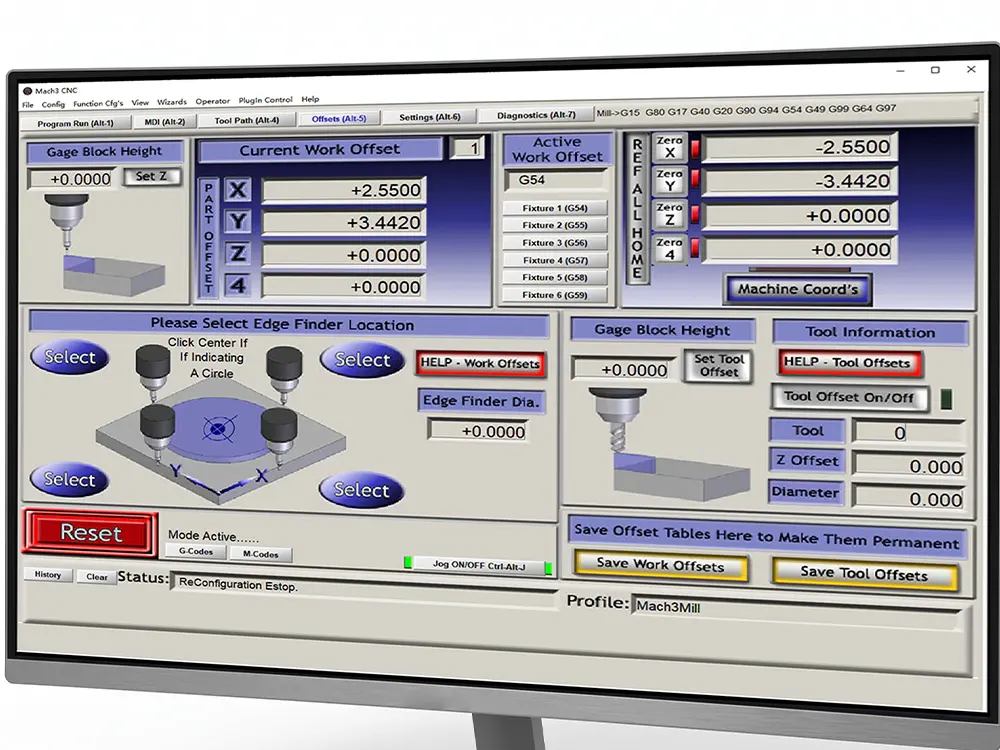 Mach3 CNC control system for the Entry Level CNC Router, enabling precise machine operation, flexible parameter adjustment, and efficient control for engraving, milling, drilling, and precision machining applications.