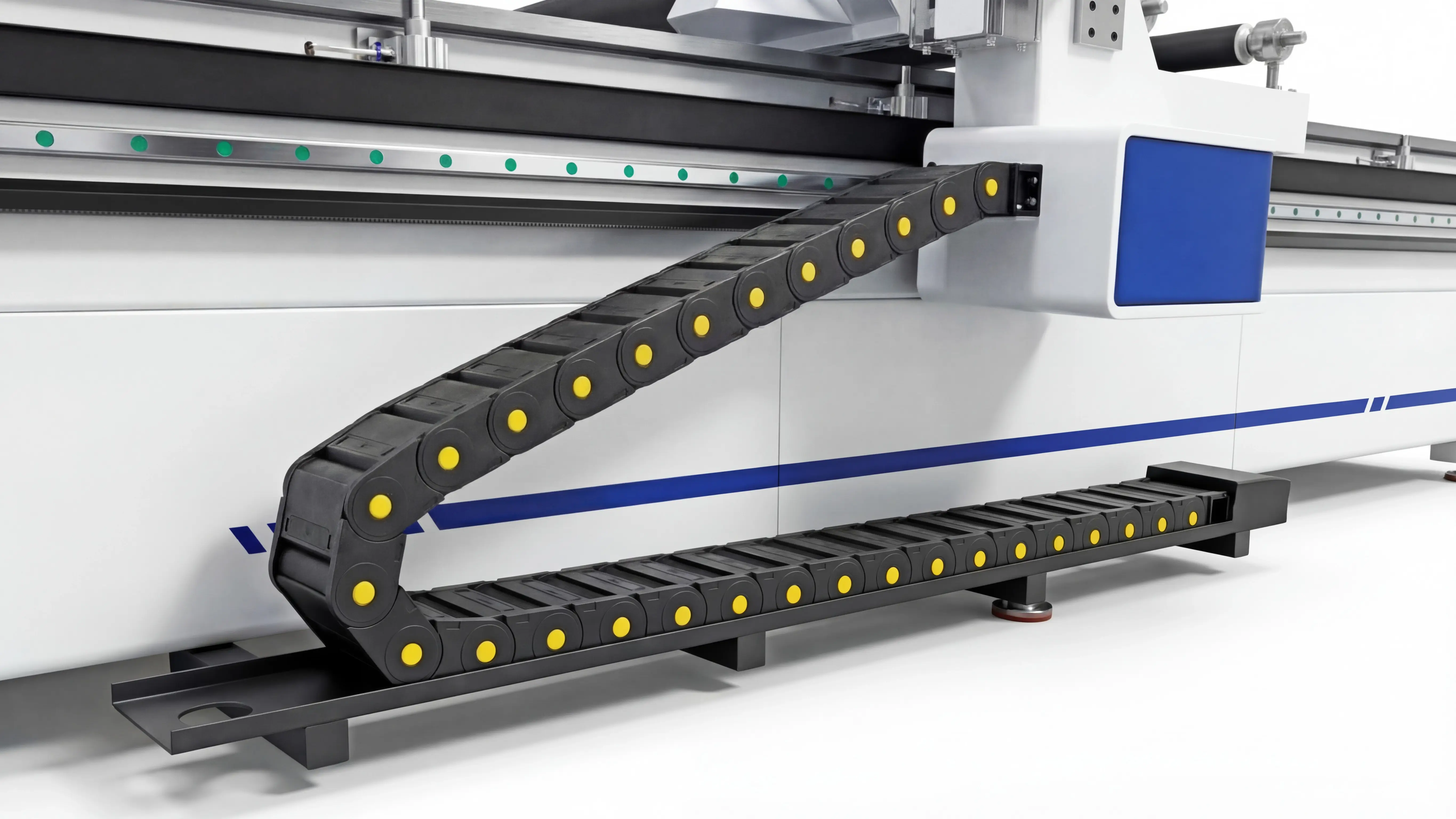Fully enclosed high-strength cable carrier for Spire 1325 linear ATC CNC wood router
