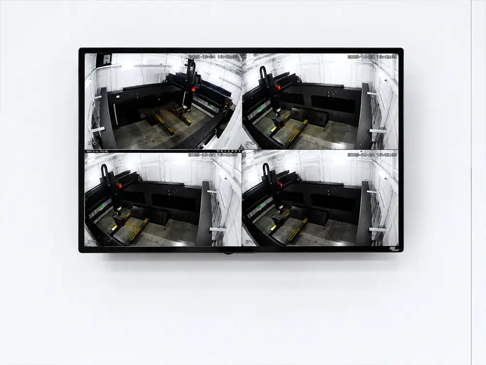 Monitoring system of the 3D 5-axis fiber laser cutting machine with rotary exchange worktable