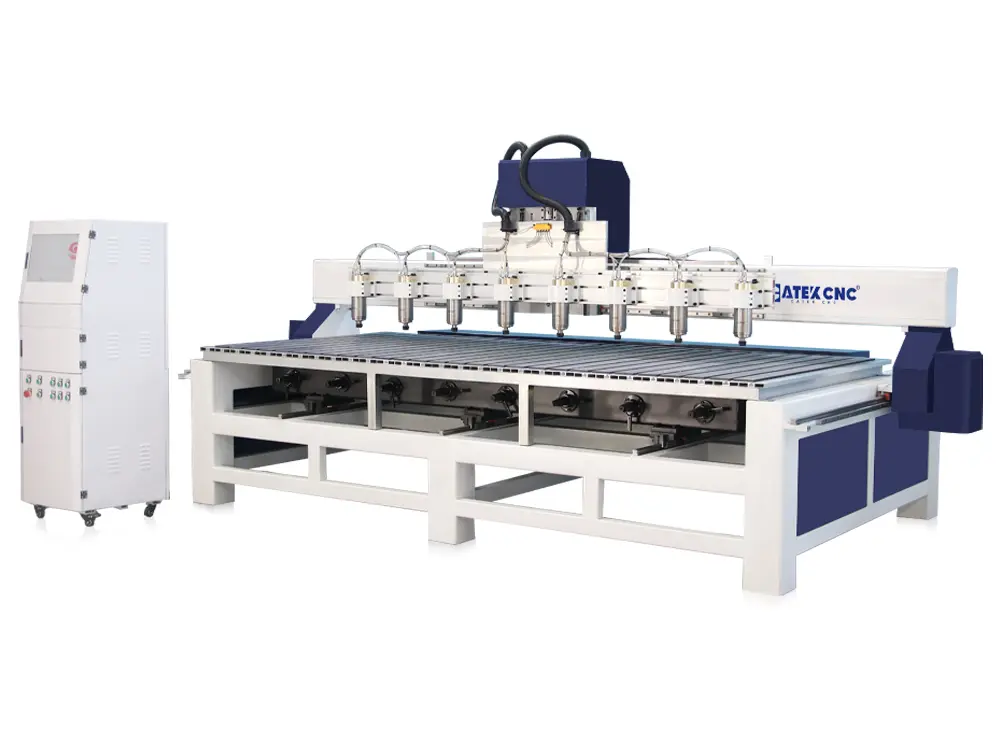 8-stations CNC wood router machine for 2D and 3D engraving 8-stations CNC wood router machine for 2D and 3D engraving