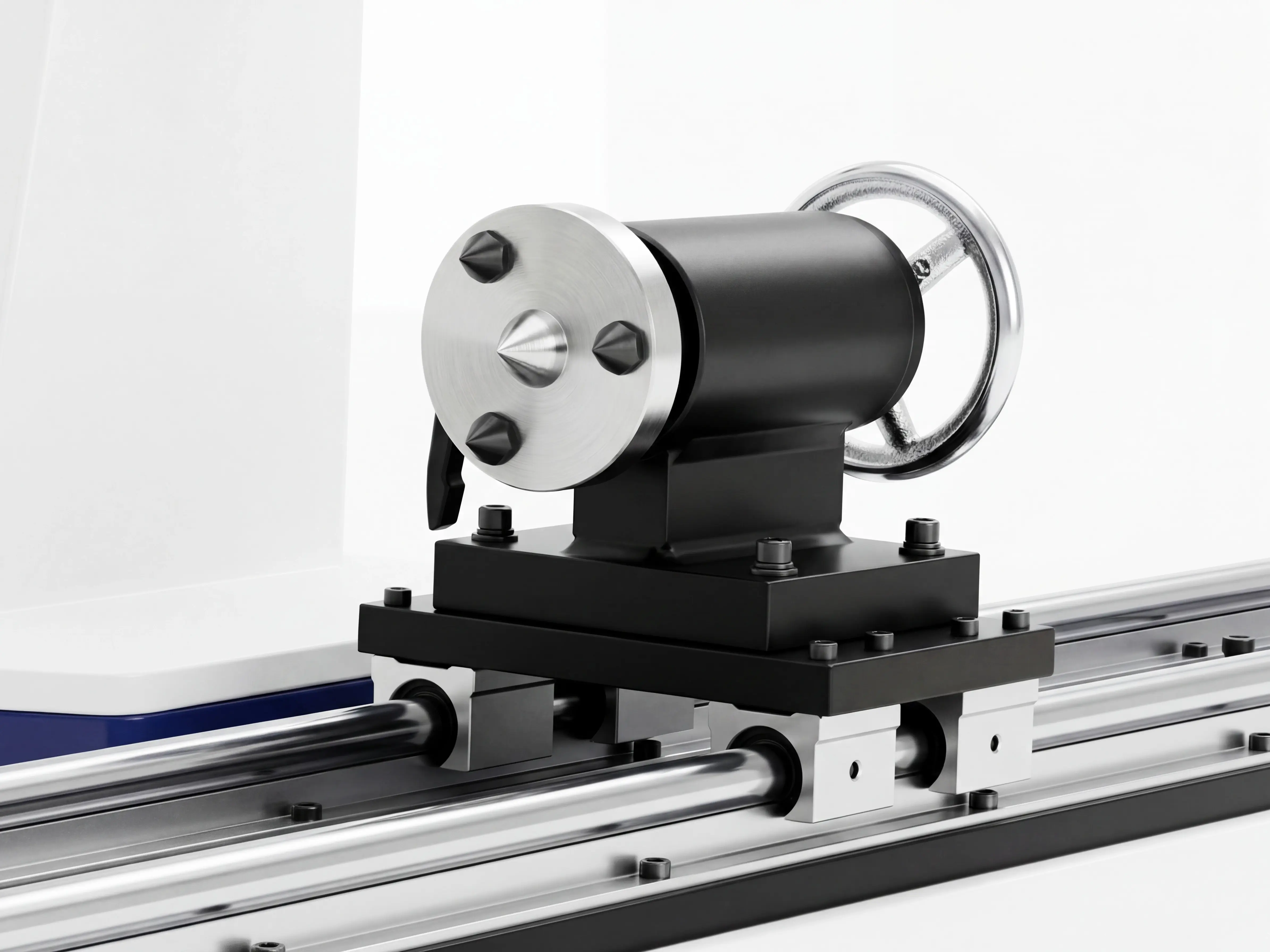 Side-mounted rotary 4th axis of Spire 2130 CNC router with 4-axis swing head and rotary 4th axis
