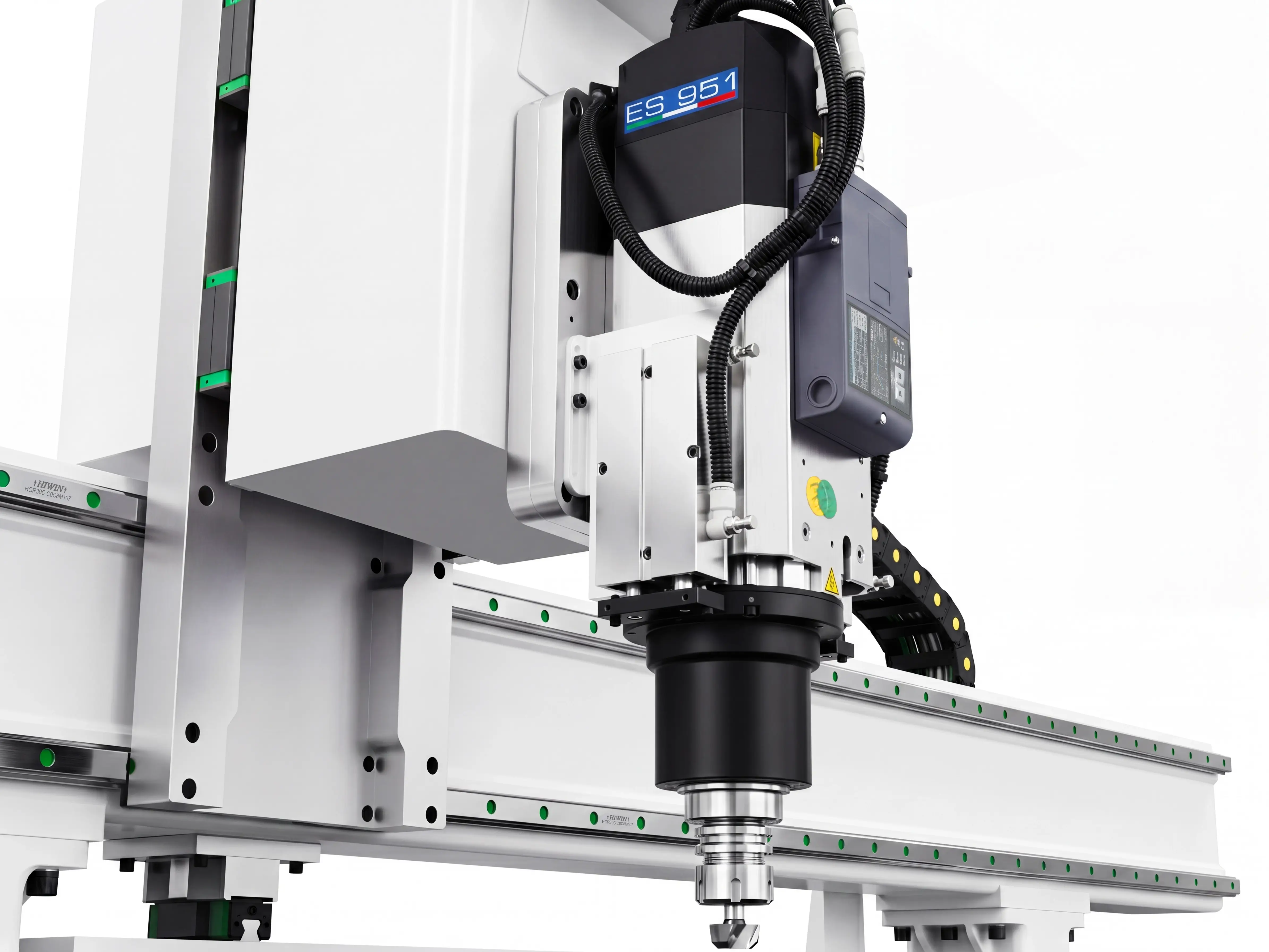 HSD 9KW high-speed air-cooled spindle of Spire 2130 CNC router with 4-axis swing head and rotary 4th axis