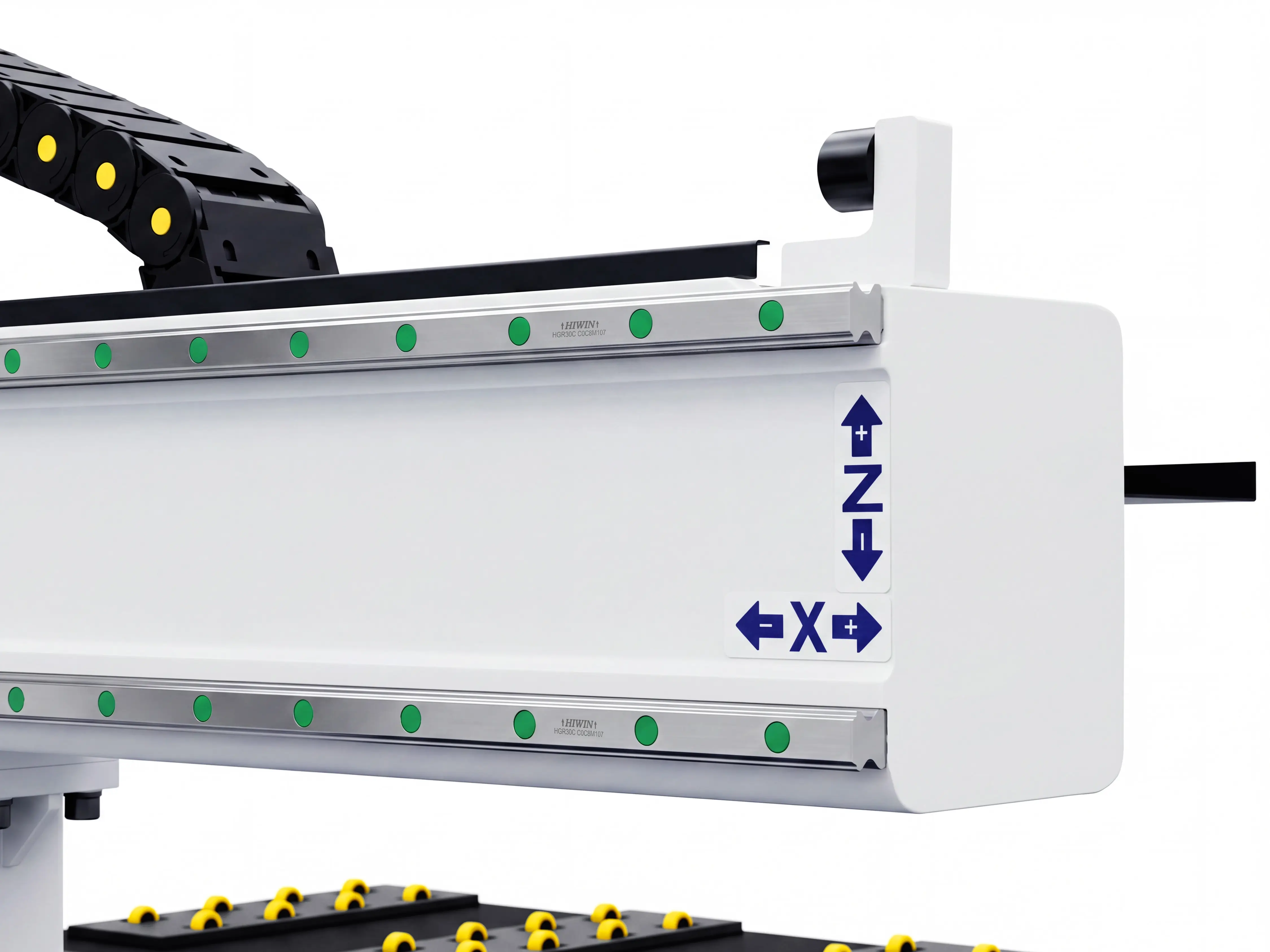 High rigidity gantry beams of Spire 2130 CNC router with 4-axis swing head and rotary 4th axis