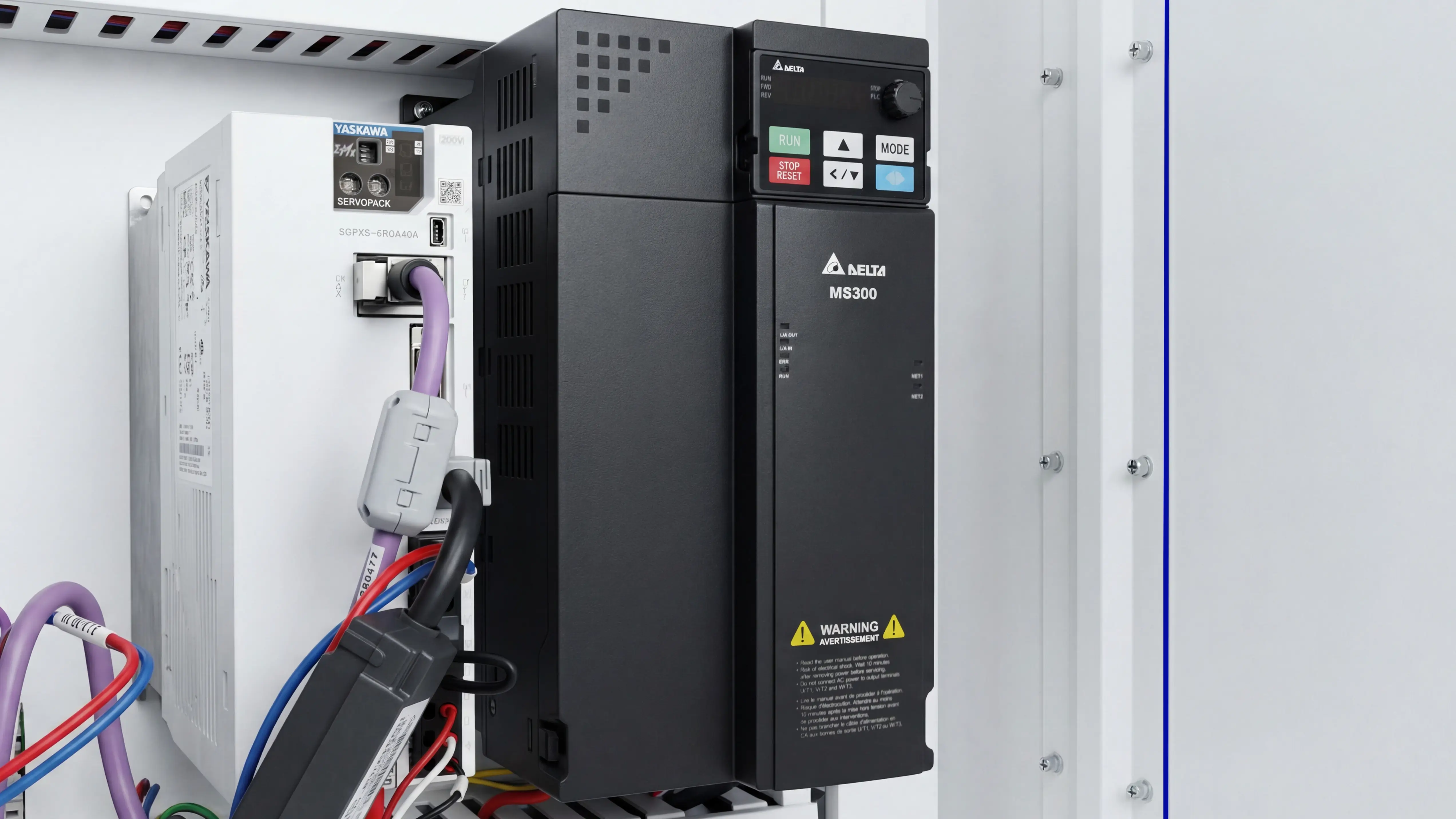 Delta variable frequency drive of Spire 2130 CNC router with 4-axis swing head and rotary 4th axis