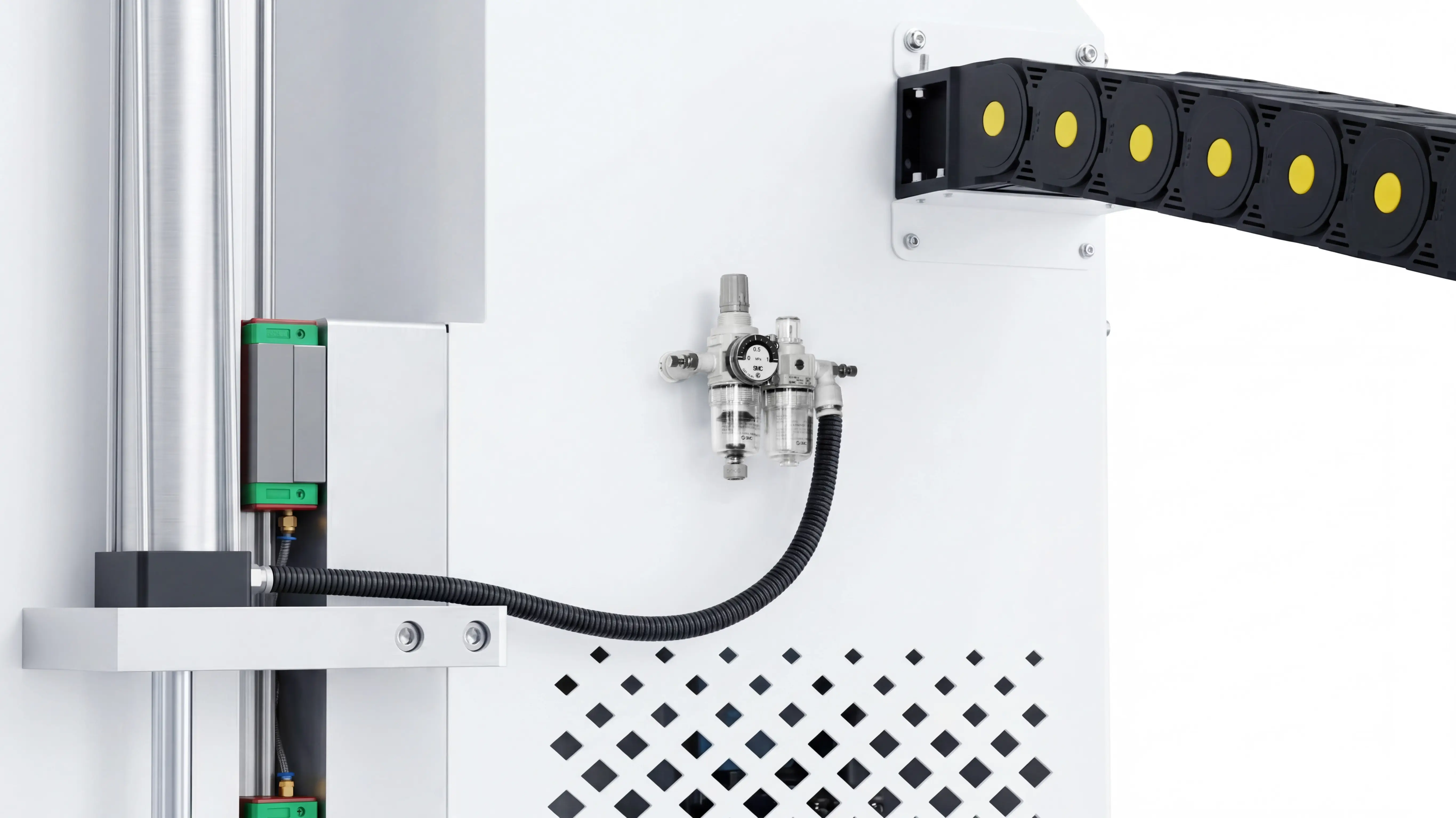 Schneider electrical components of Spire 2130 CNC router with 4-axis swing head and rotary 4th axis