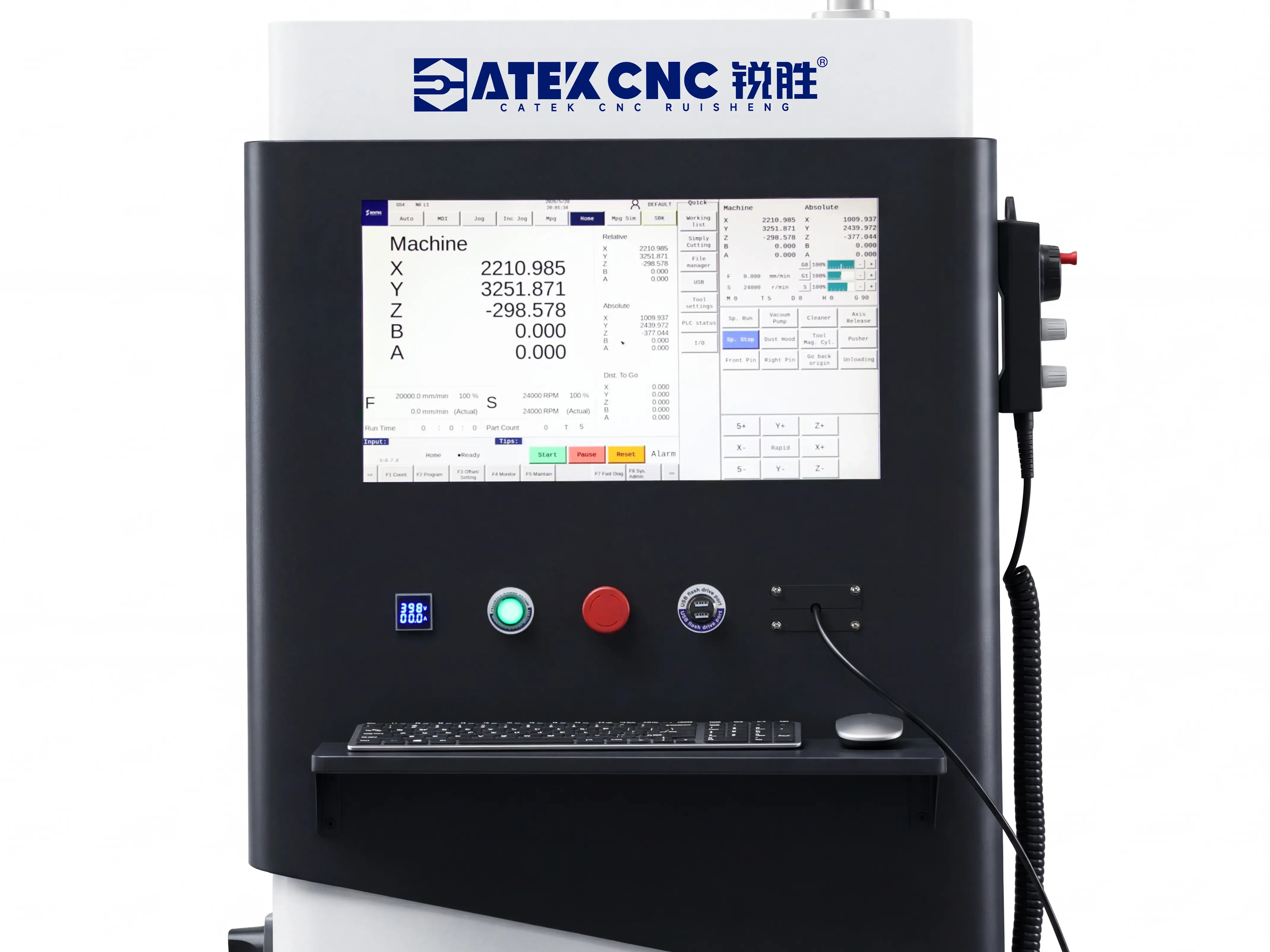 Syntec 63WA control panel for Spire 2130 CNC router with 4-axis swing head and rotary 4th axis