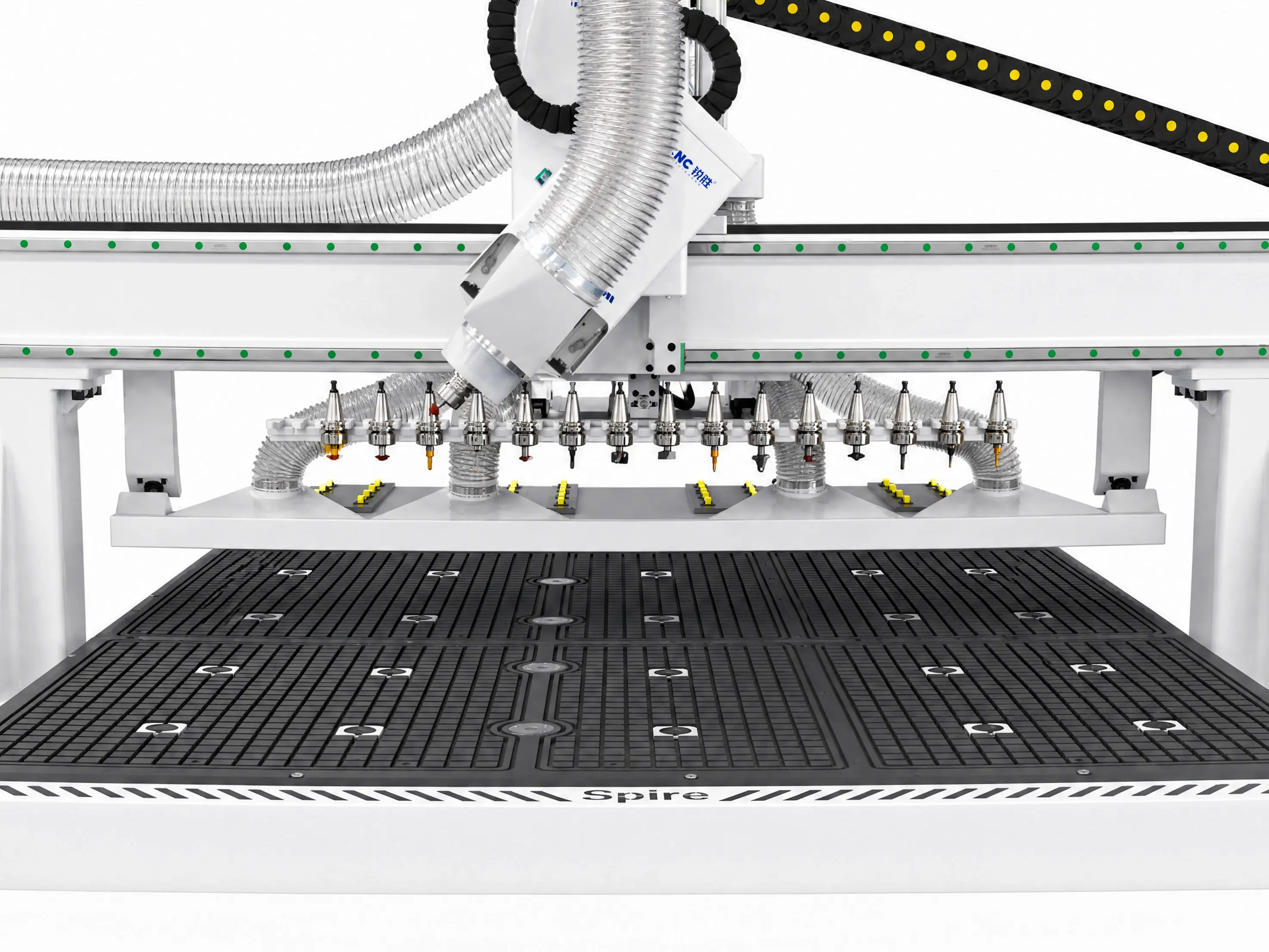 4-axis swing head of Spire 2130 CNC router with 4-axis swing head and rotary 4th axis
