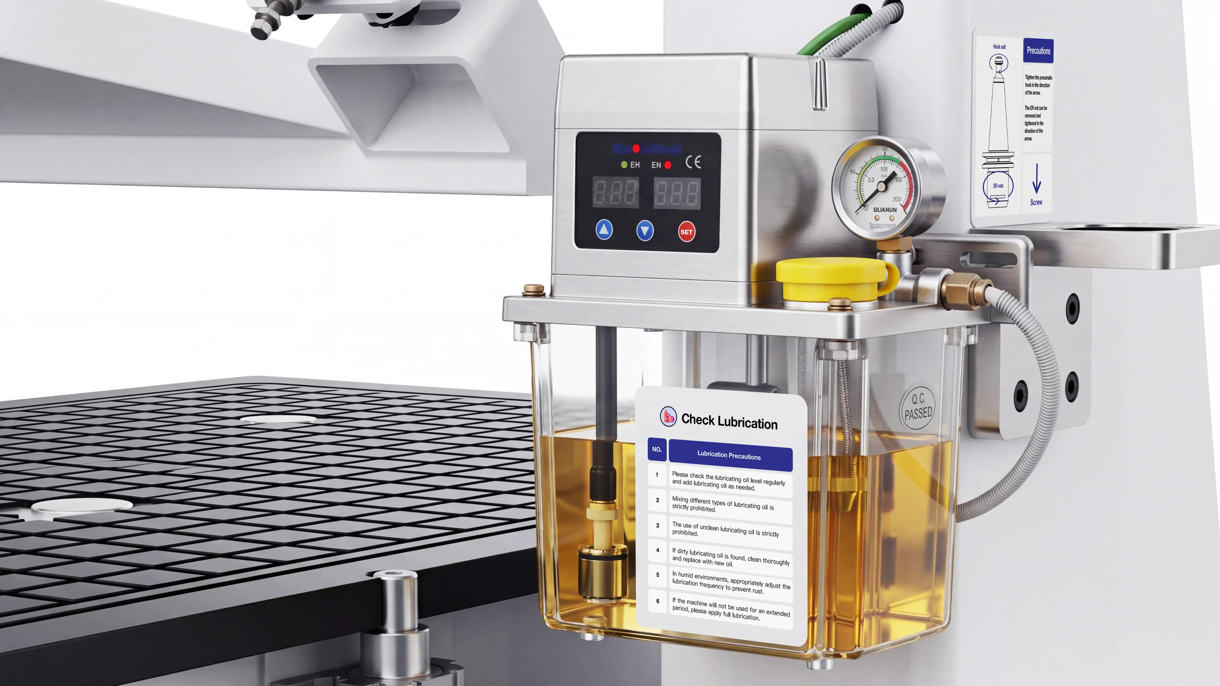 Automatic lubrication system for Spire 2130 CNC router with 4-axis swing head and rotary 4th axis