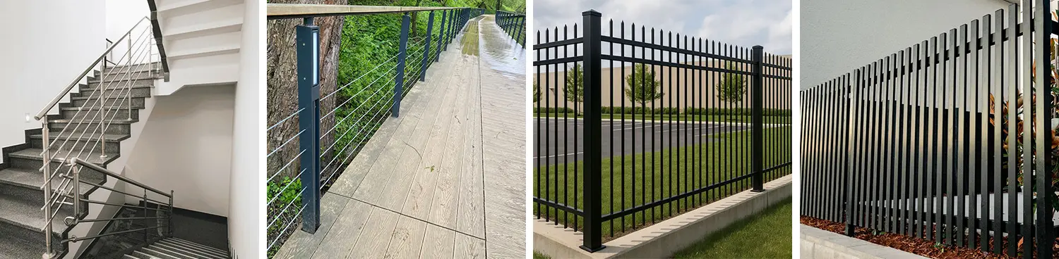 Applications of the 2-chuck fiber laser tube cutting machines in the handrail and guardrail industry: stair handrails, road divider barriers, roadside guardrails, landscape fences, etc.