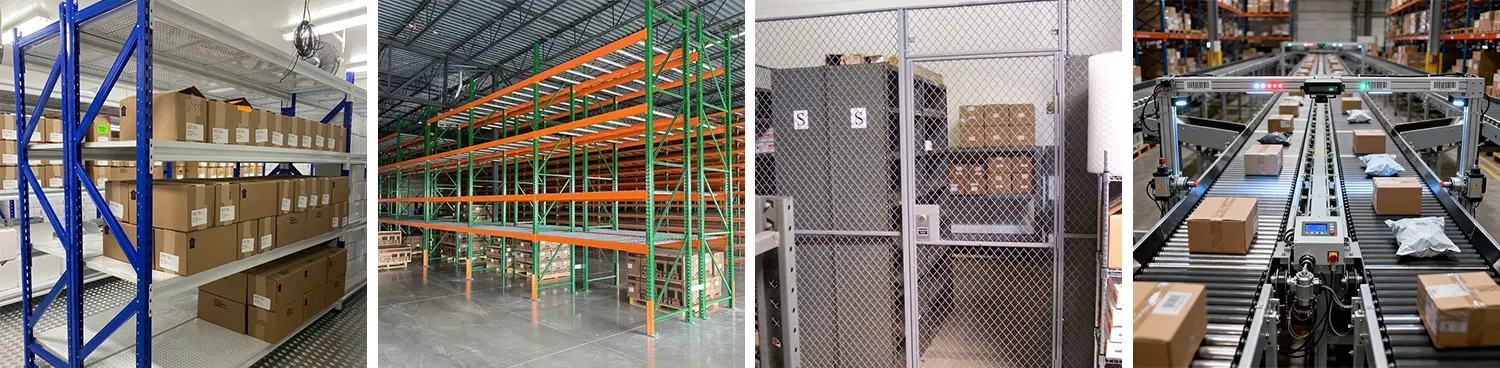 Applications of the 2-chuck fiber laser tube cutting machines in the warehousing industry: storage racks, warehouse cage frames, conveyor line frames, etc.