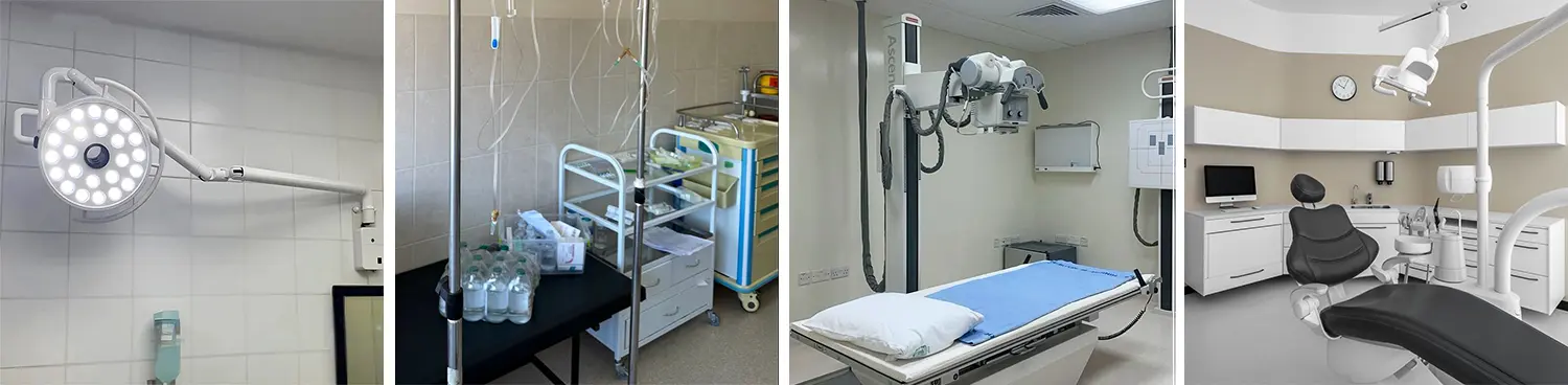 Applications of the 2-chuck fiber laser tube cutting machines in the medical industry: surgical light stands, IV stands, ultrasound equipment stands, dental chair frames, etc.