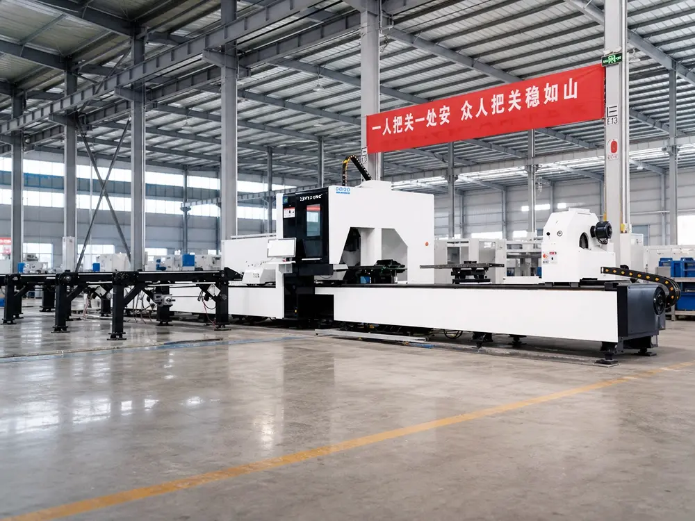 Front right view of the 3-chuck horizontal fiber laser tube cutting machine
