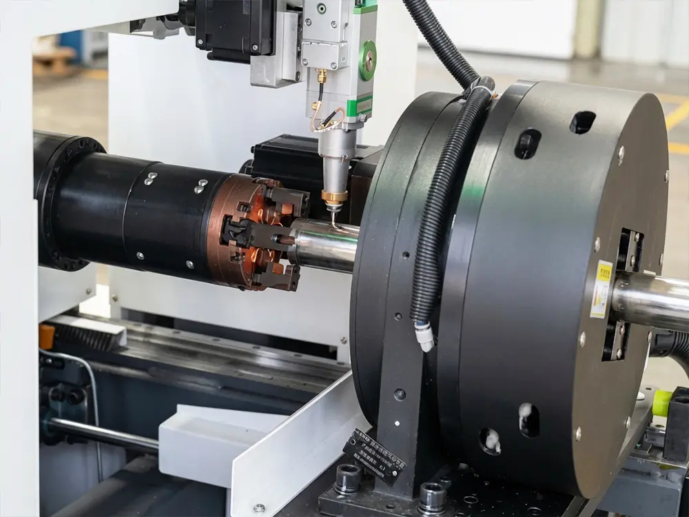 The Front-Chuck Forward technology The Front-Chuck Forward technology of the small affordable fiber laser tube cutting machine