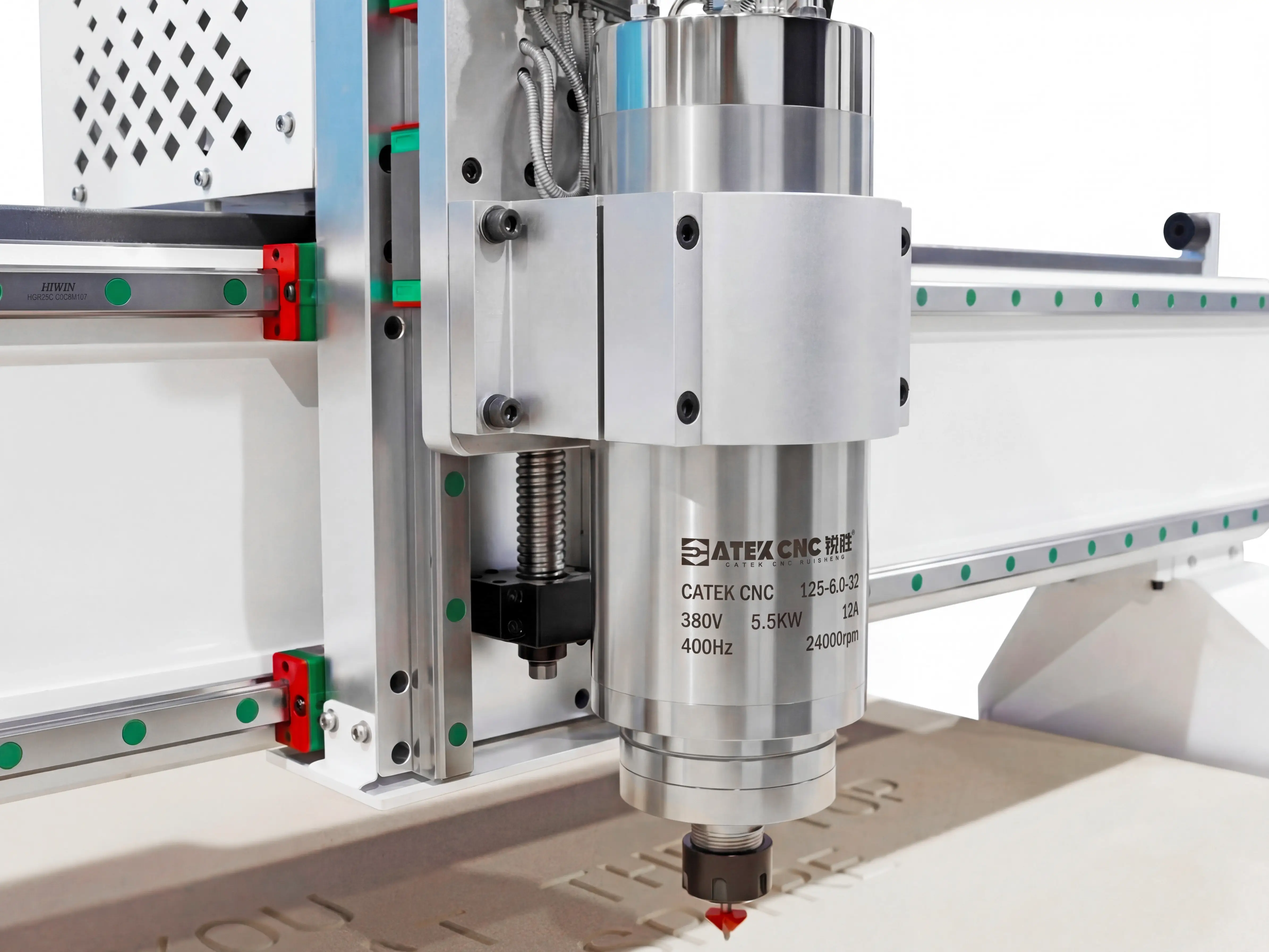 CatekCNC's self-developed 5.5kW water-cooled spindle for Spire 1530 dual-spindle CNC router