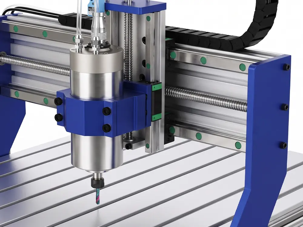 Powerful 1500W spindle motor with water cooling system for a desktop CNC router