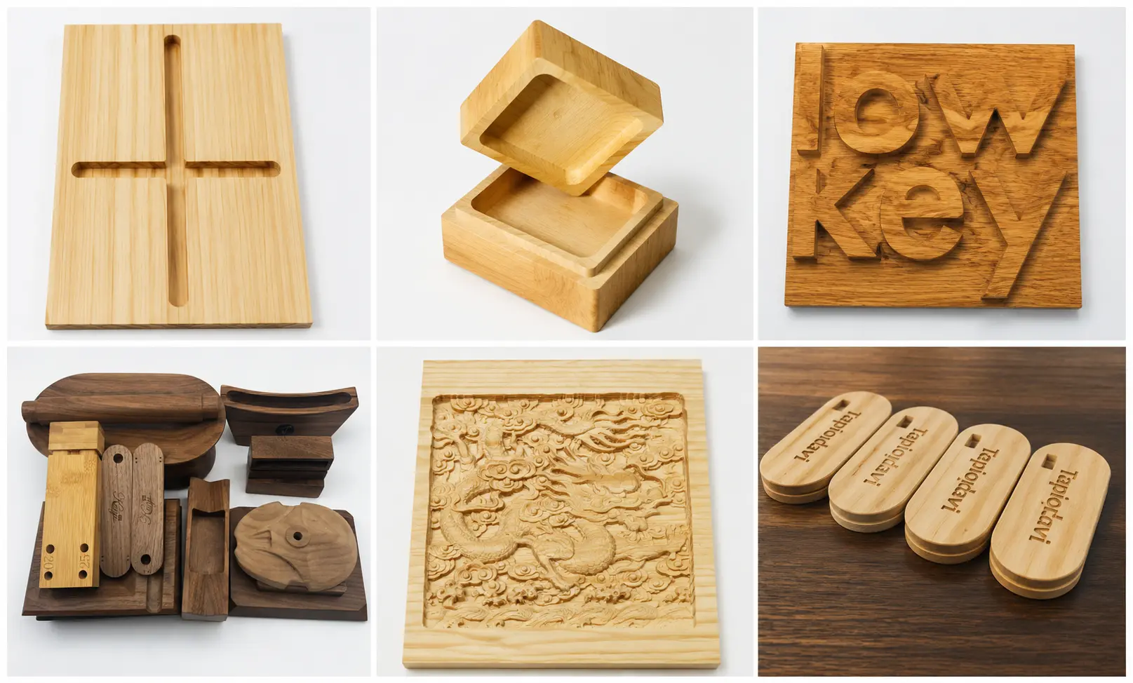 6090 desktop CNC router engraving samples for woodworking, signage, and prototype making