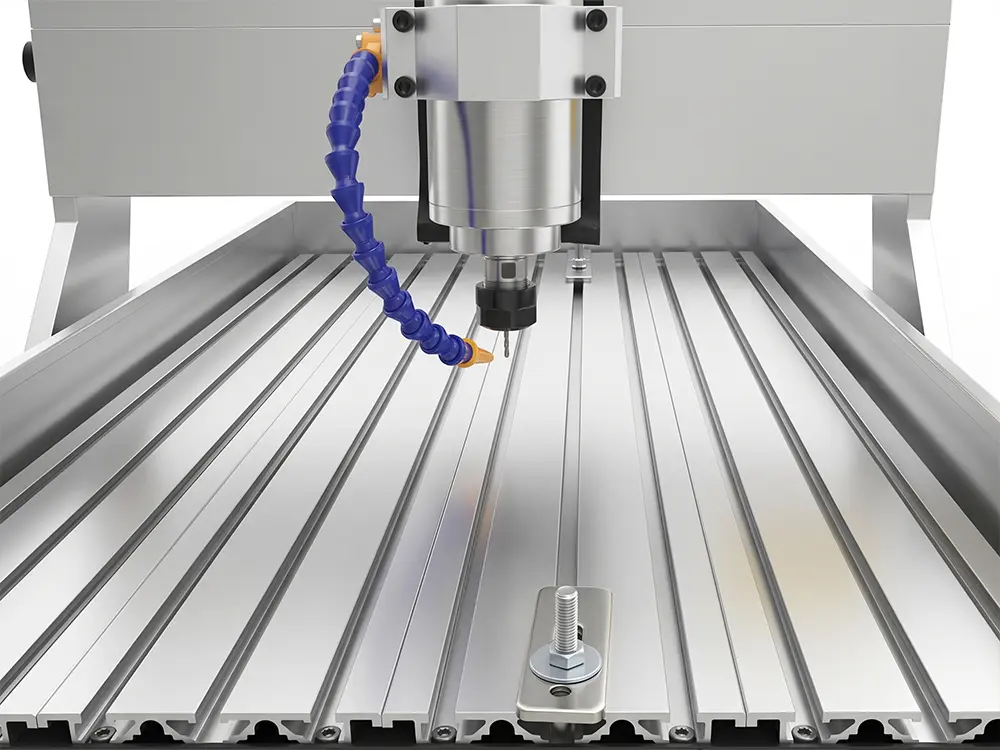 Desktop CNC router water tank worktable for improved cooling and dust reduction during machining
