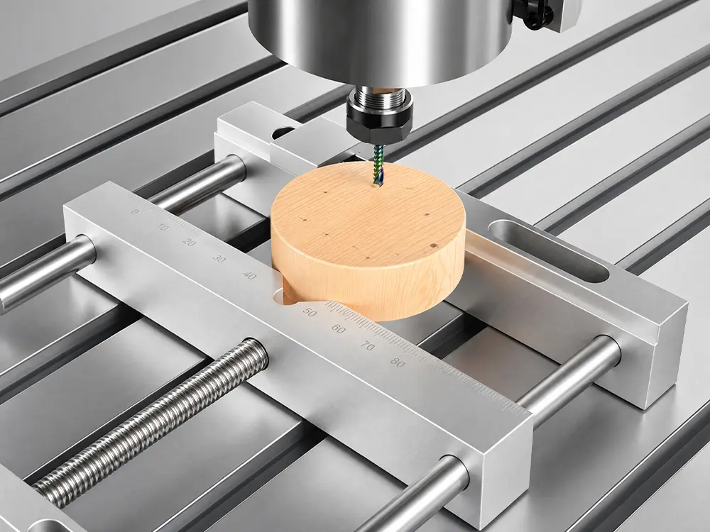Precision machine vise for a desktop CNC router, providing secure workpiece clamping and stable machining accuracy