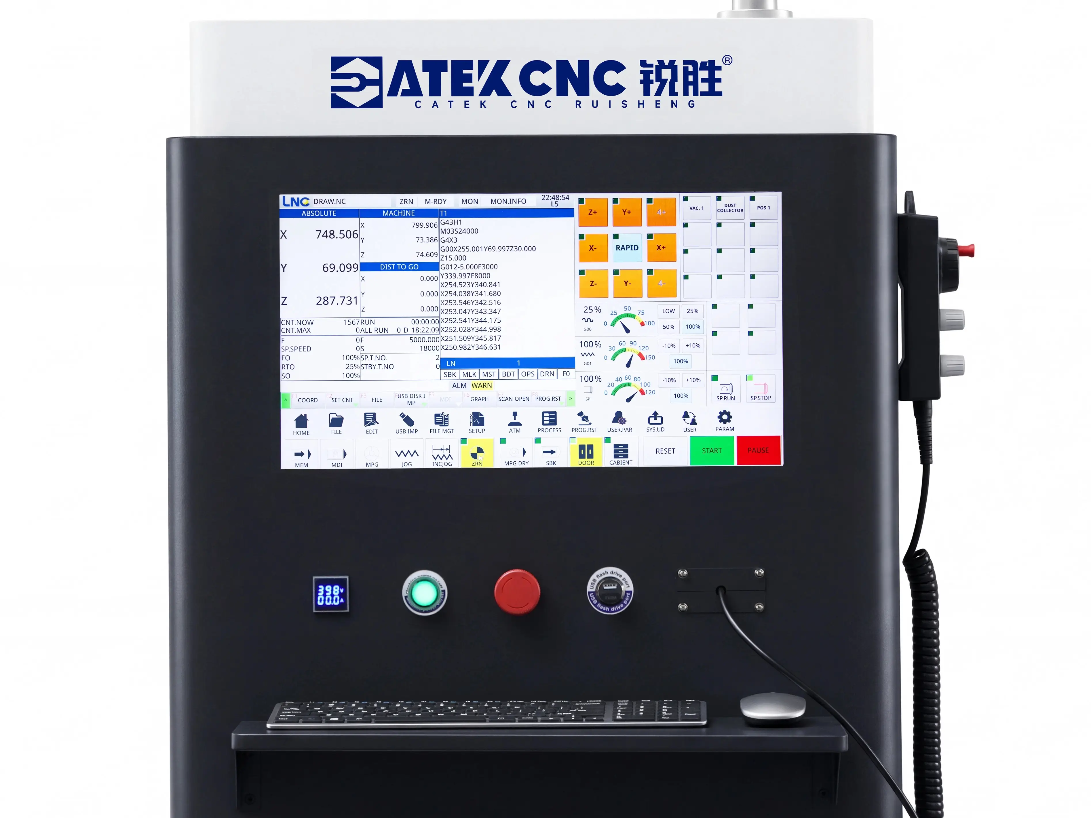 The interface of LNC MW2200A CNC system for Spire 1530 CNC nesting machine
