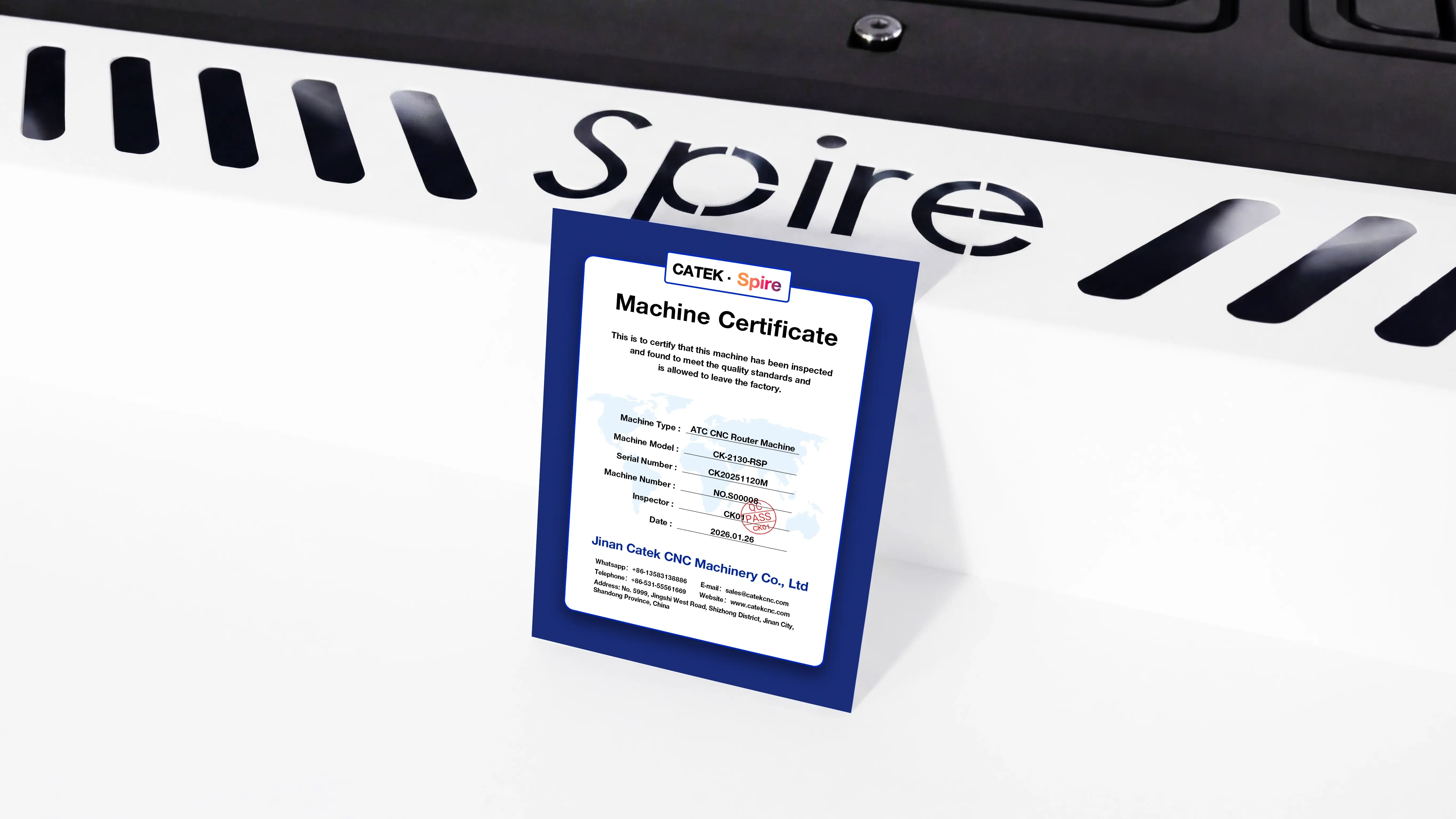 Machine certificate for Spire 2130 ATC CNC router