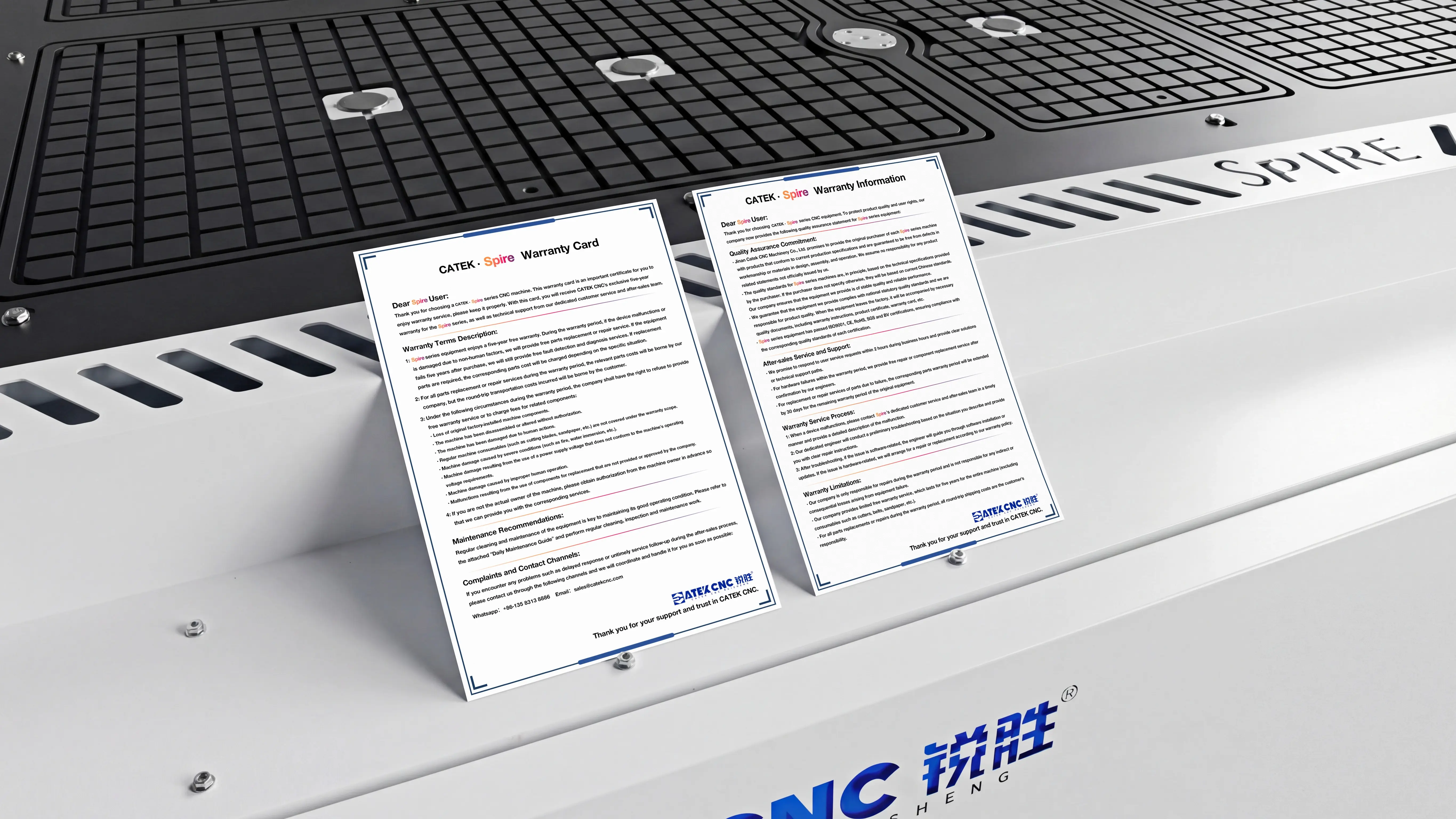 Warranty card for Spire 2130 ATC CNC router