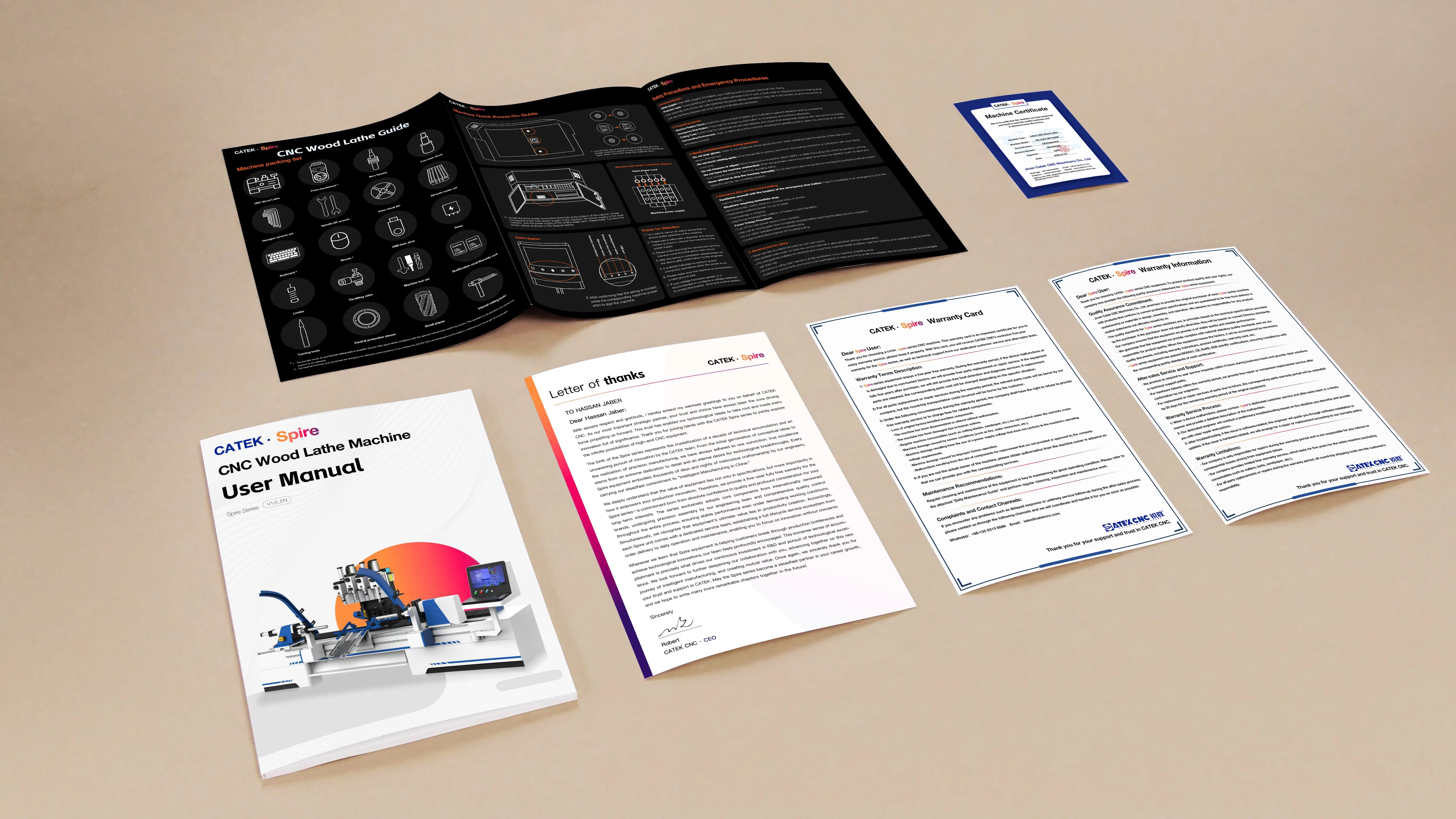 Complete documentation kit of Spire 1530 5-axis CNC wood lathe