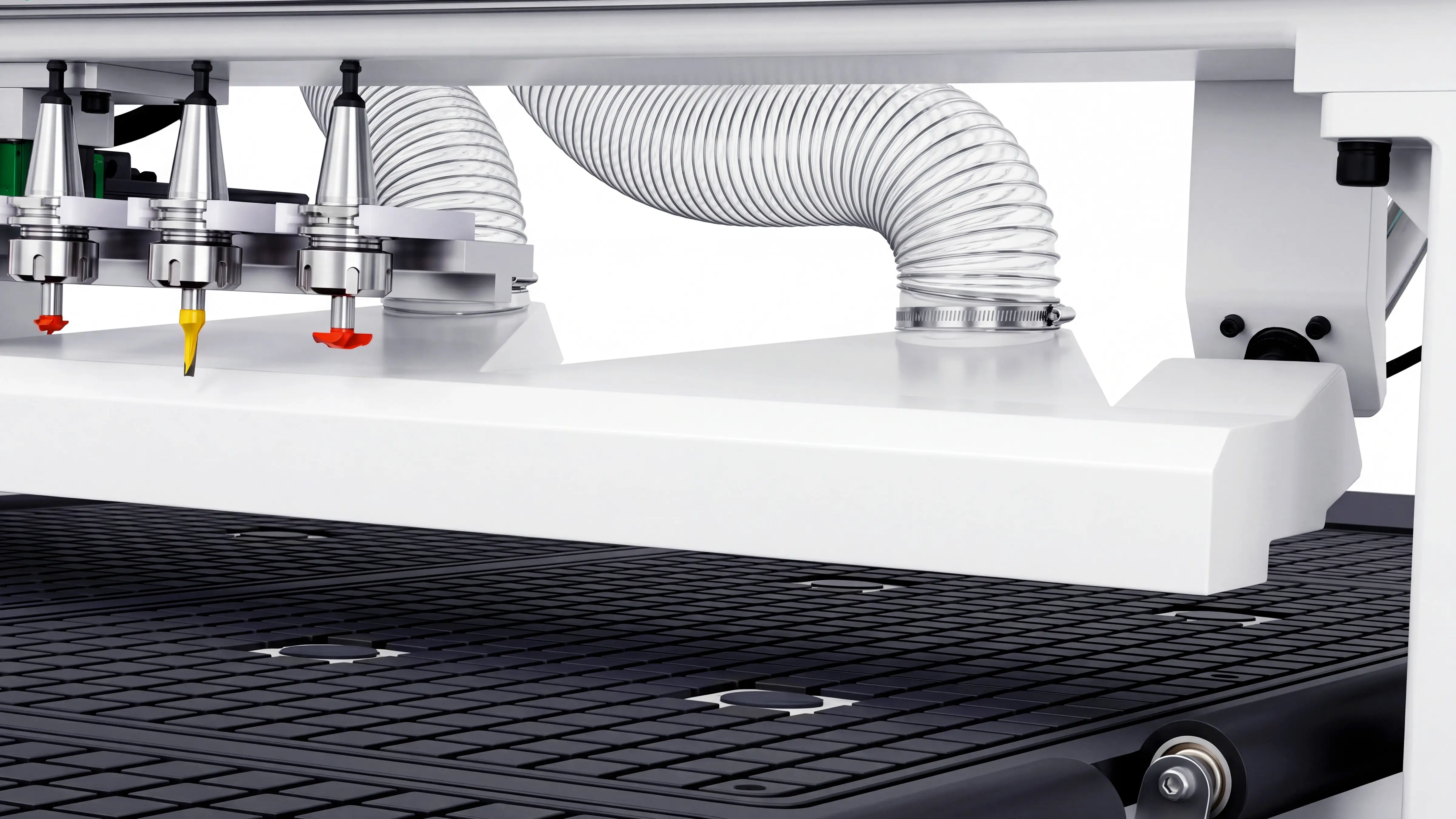 Rear automatic panel pusher for Spire 2030 ATC CNC router with oscillating cutter