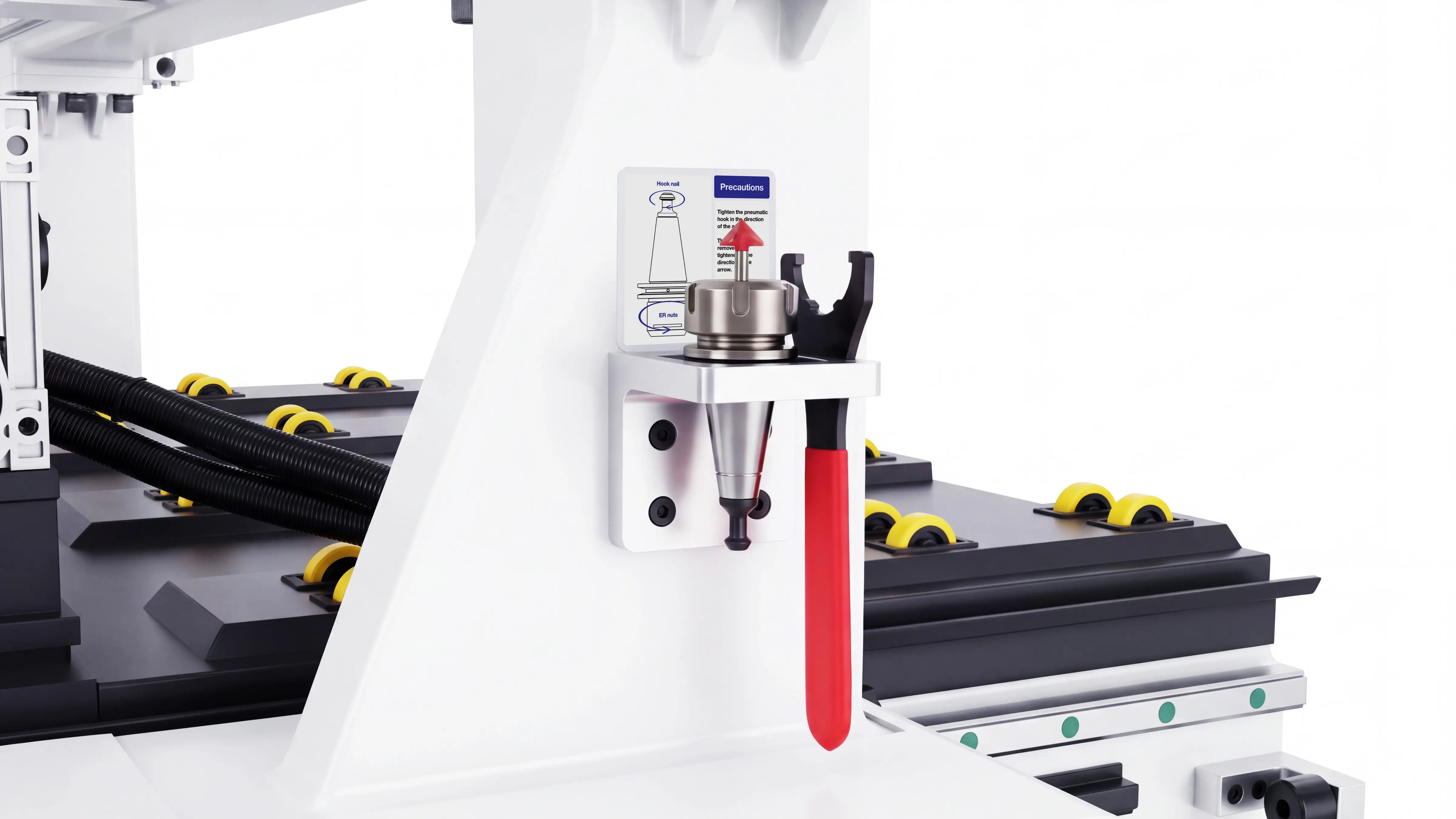 ISO tool holder disassembly station for Spire 1325 4-axis CNC router with swing head and rotary 4th axis