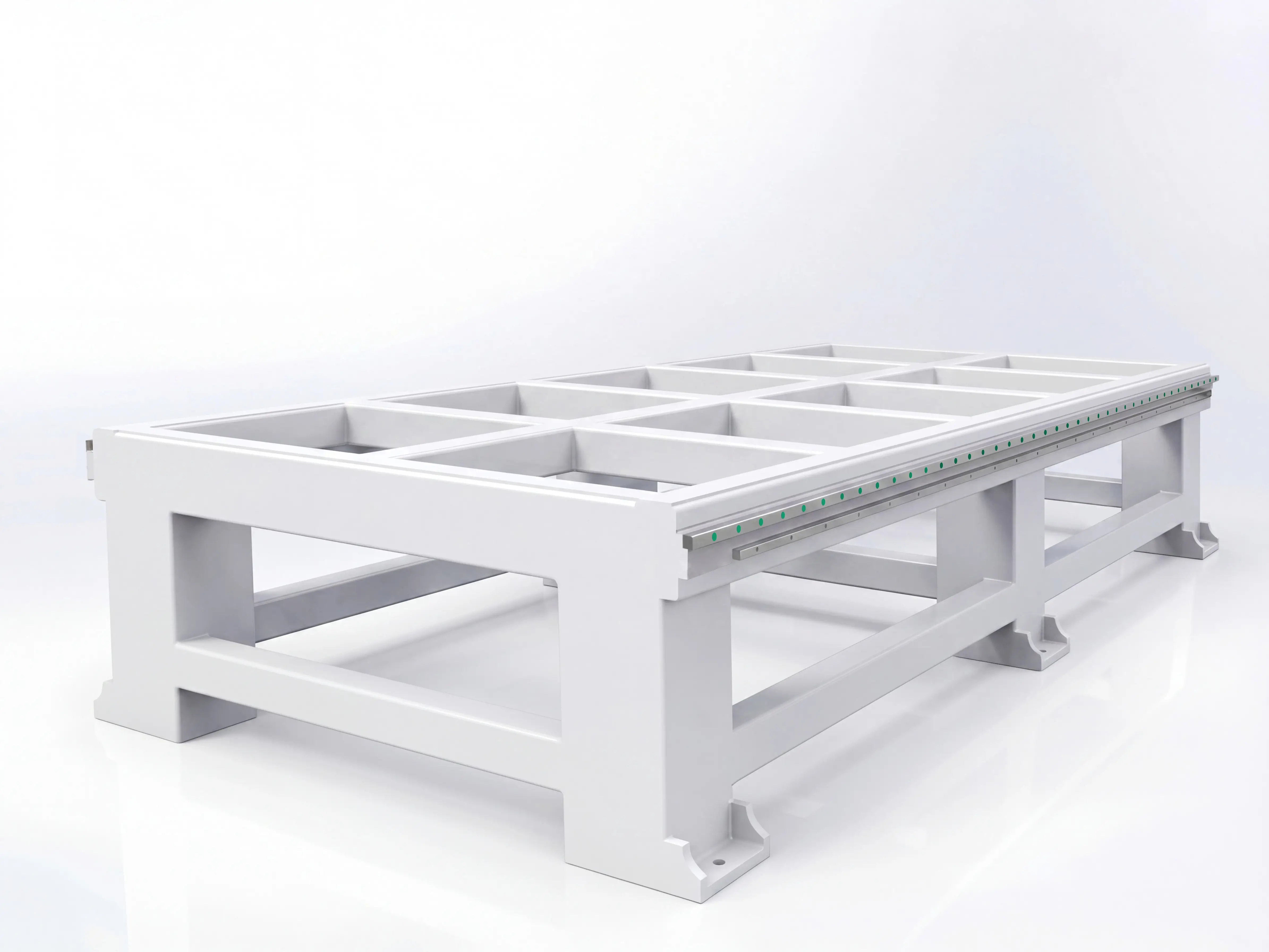 Heavy-duty bed of Spire 1325 4-axis CNC router with swing head and rotary 4th axis