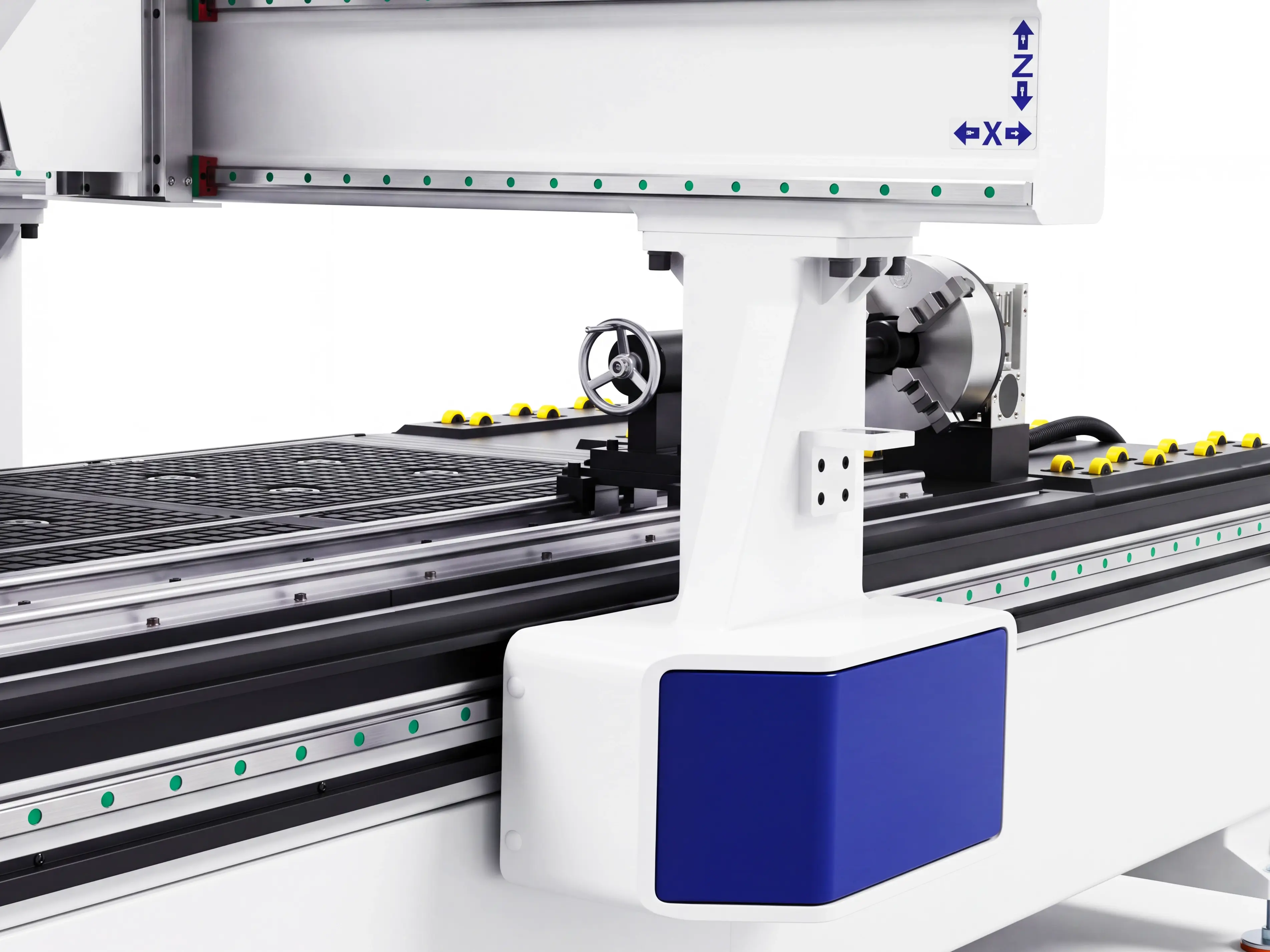 High rigidity gantry columns of Spire 1325 4-axis CNC router with swing head and rotary 4th axis