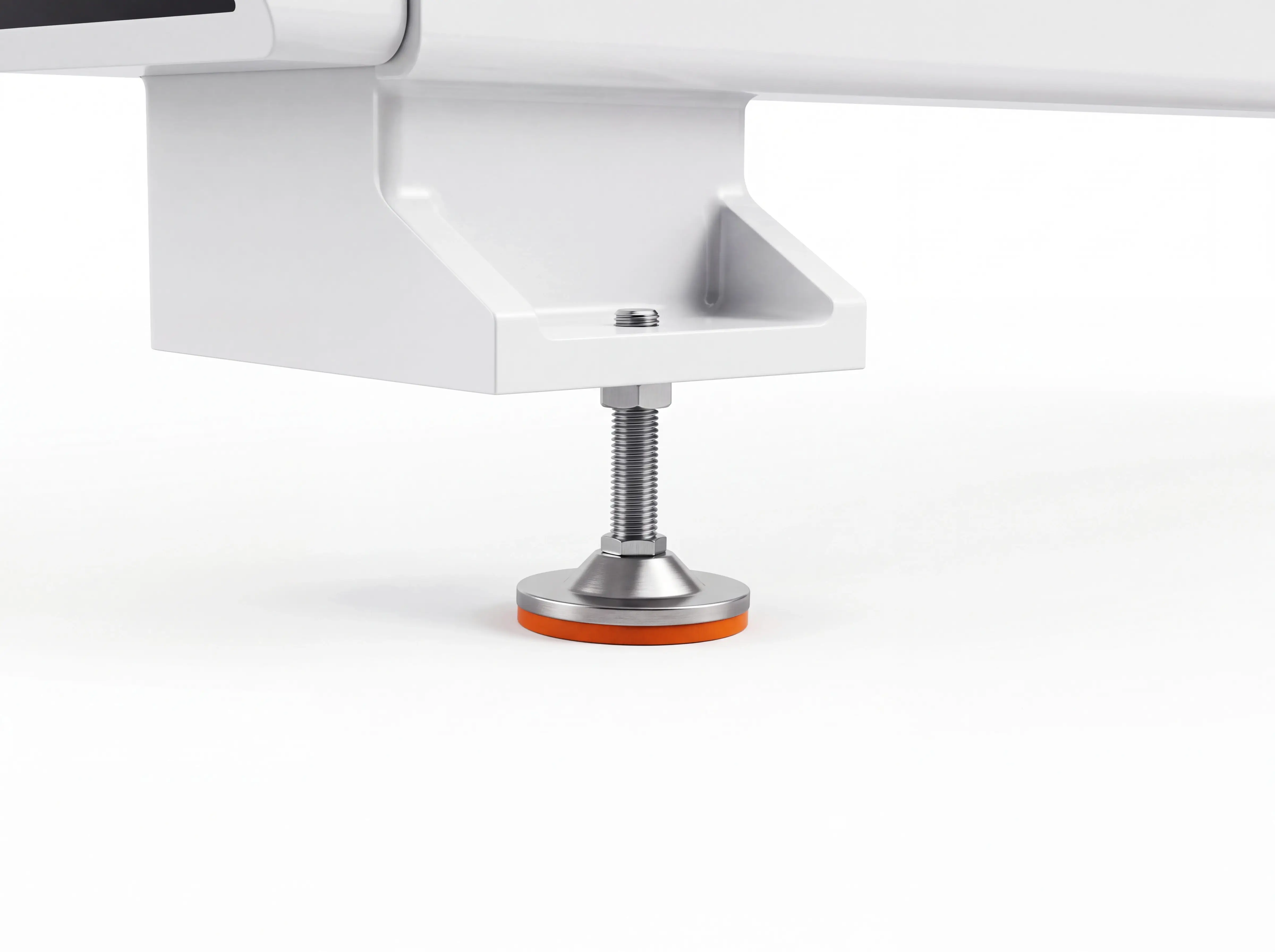 Adjustable leveling feet for Spire 1325 4-axis CNC router with swing head and rotary 4th axis