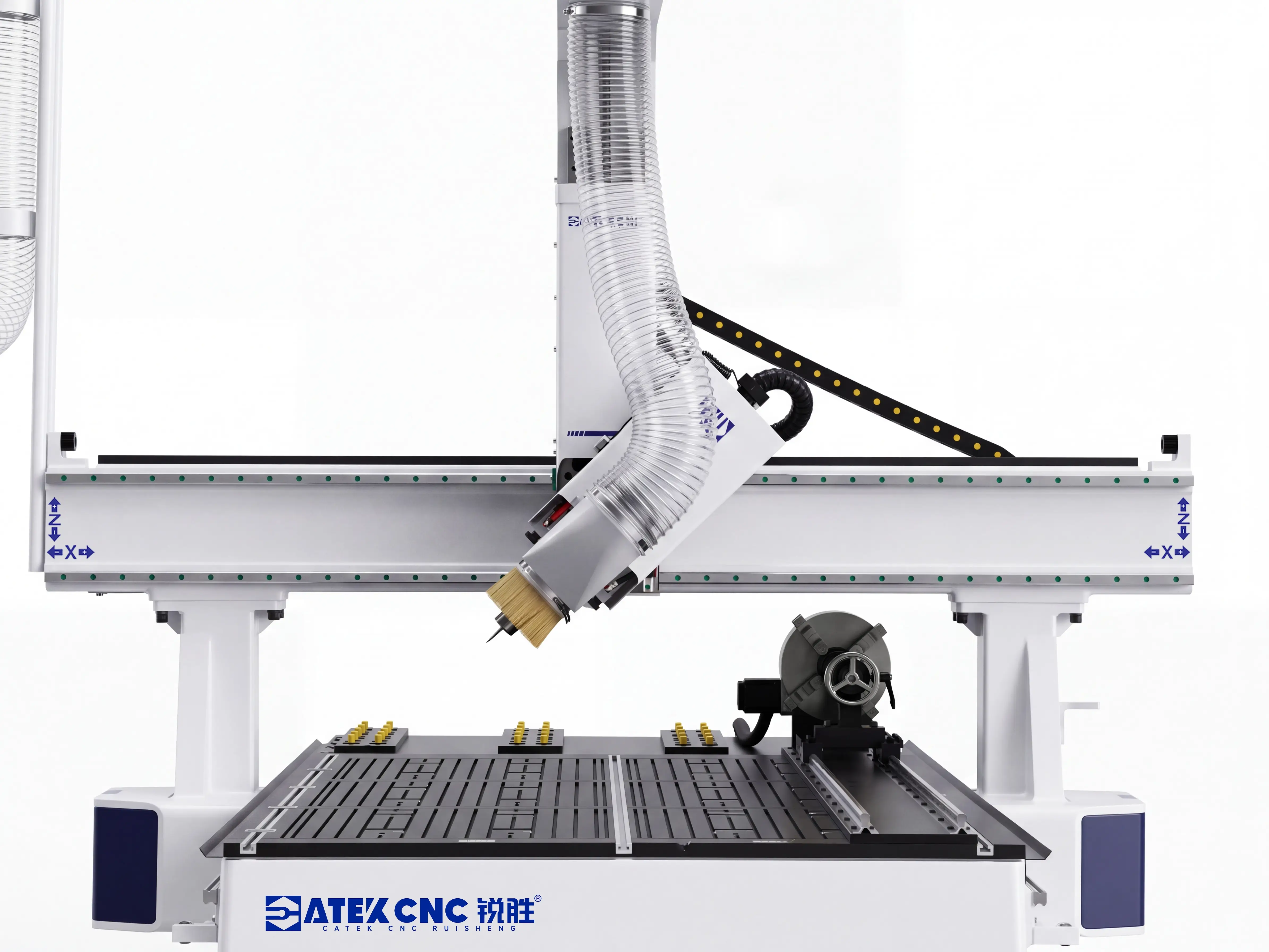 HQD 9kW Air-Cooled Spindle with Automatic Tool Change for Spire 1325 4-axis CNC router with swing head and rotary 4th axis