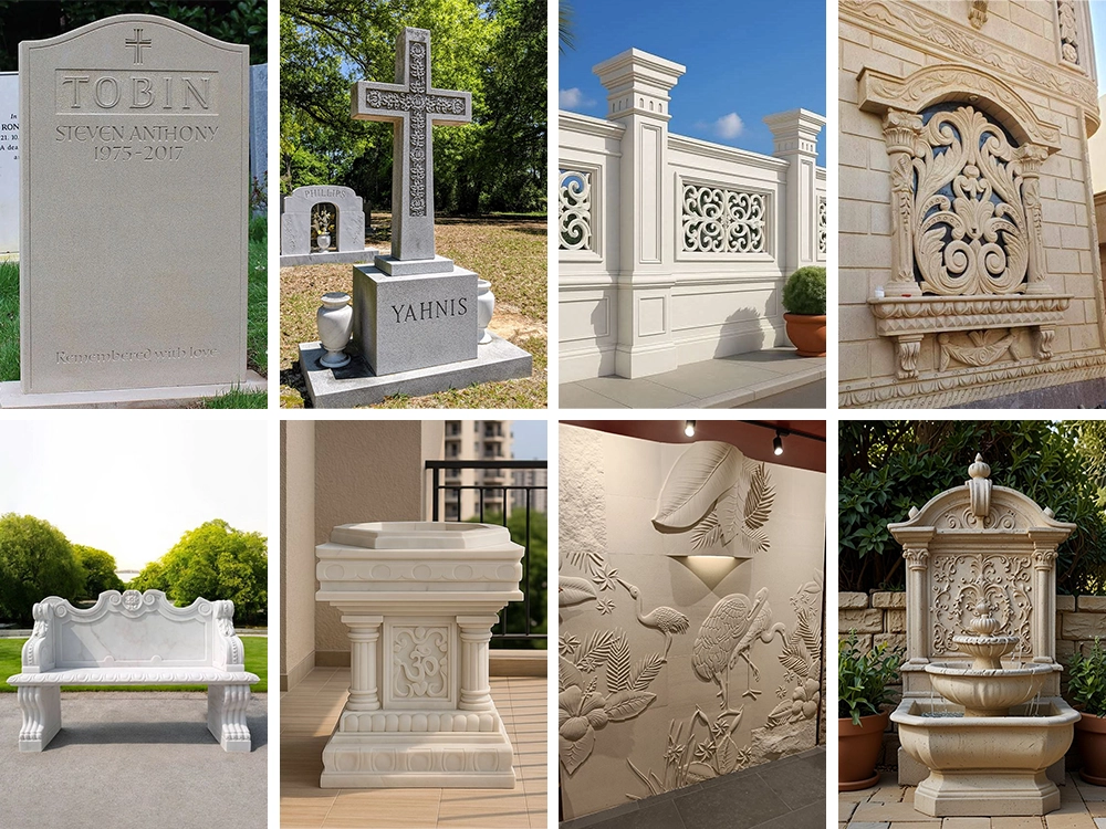 The 7x10 ft CNC stone router can process various types of stone steles, memorial stones, stone railings, stone benches, stone flowerpots, gypsum decorative walls, and more. The 7x10 ft CNC stone router can process various types of stone steles, memorial stones, stone railings, stone benches, stone flowerpots, gypsum decorative walls, and more.