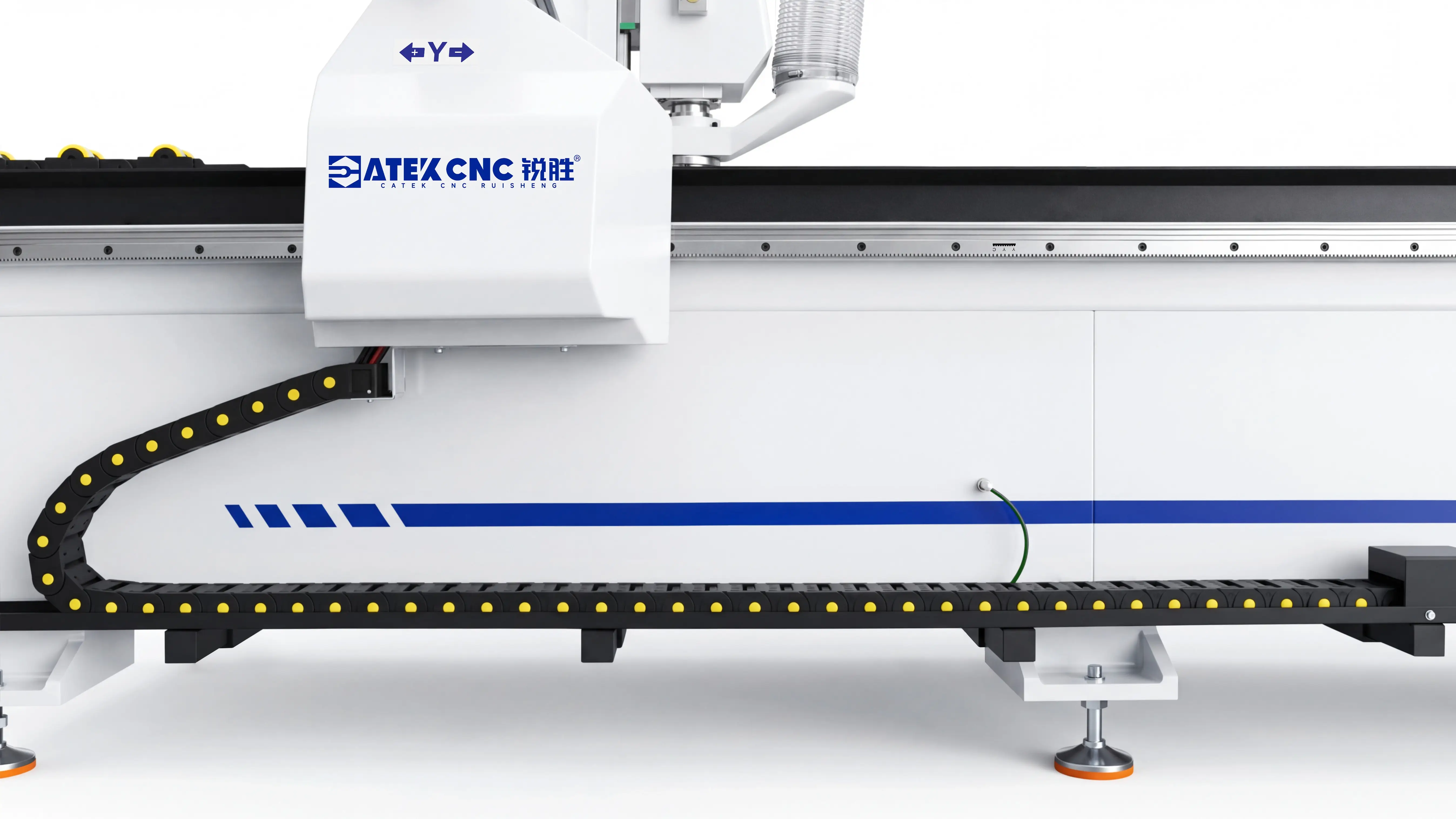 Fully Enclosed Cable Protection Drag Chain of Spire 1530 4-axis CNC router with rotary 4th axis