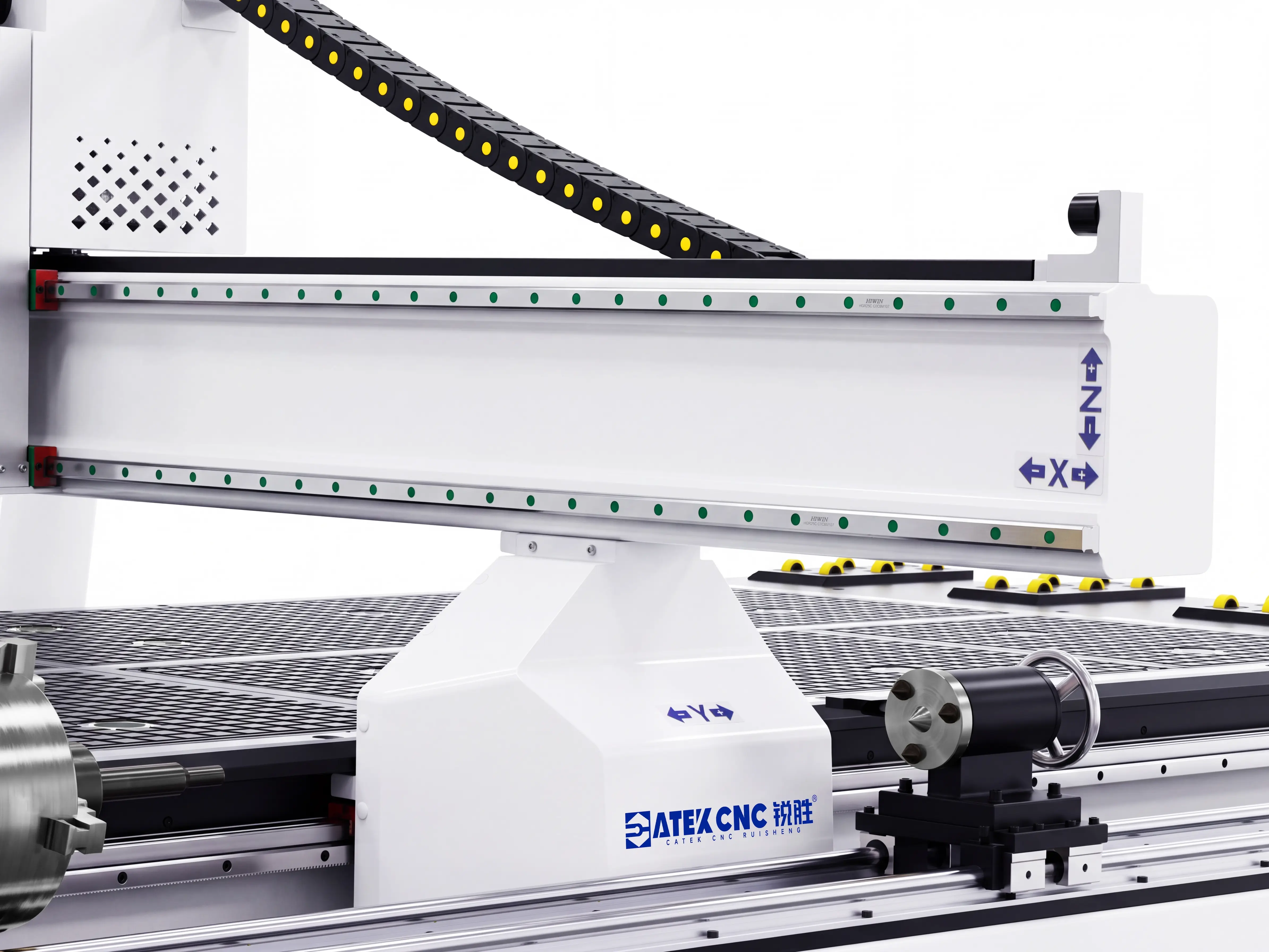 High rigidity gantry beams of Spire 1530 4-axis CNC router with rotary 4th axis
