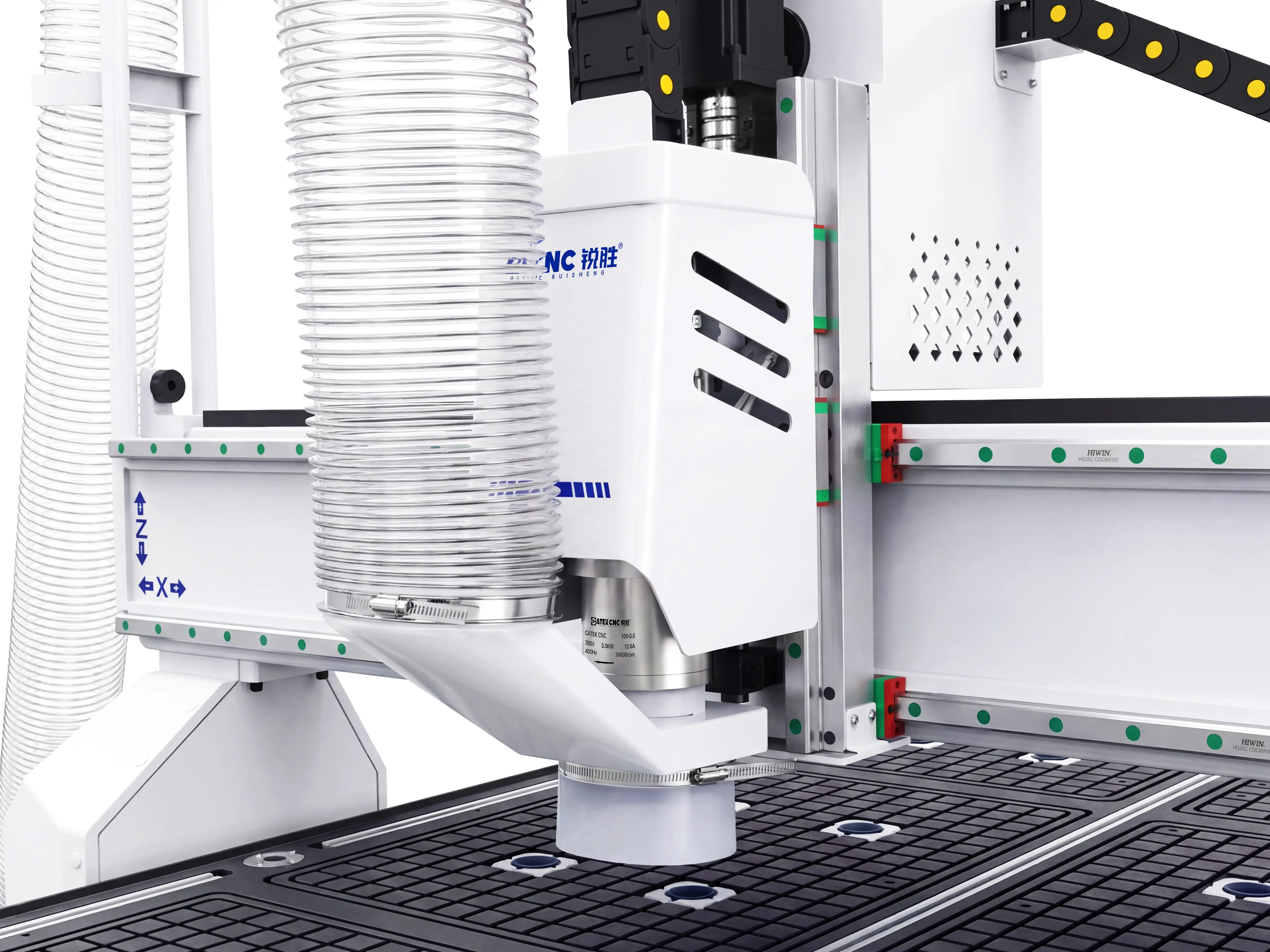 CTEKCNC self-developed 3.5KW high-speed water-cooled spindle (connected to dust collection system)