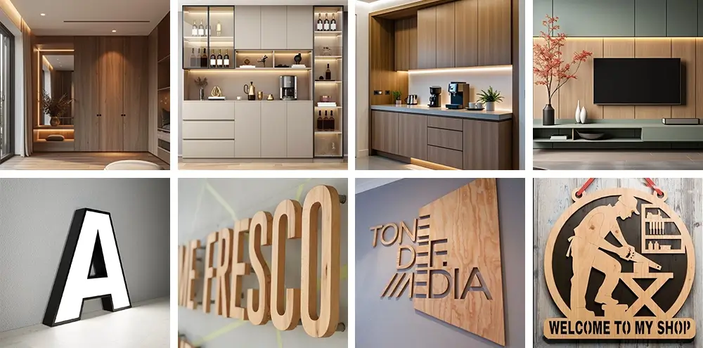 The CK-1325-RT CNC wood router can process wardrobes, cabinets, TV cabinets, advertising letters, sign, etc.