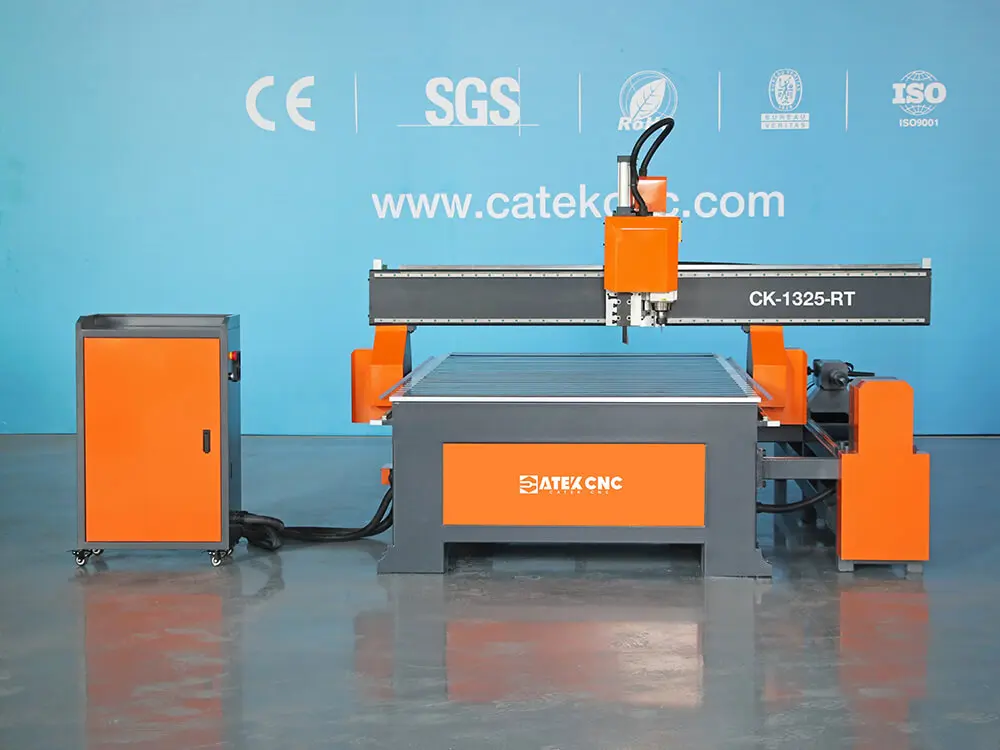 Front view of the multi-functional CNC router with rotary 4th axis and turning function